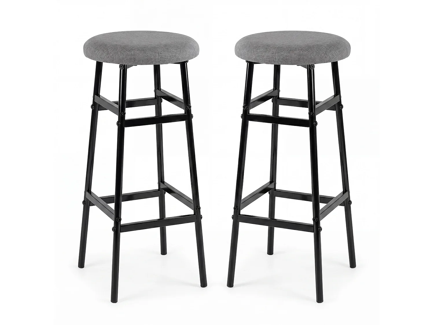 Set med 2 barstolar med fotstöd och rund sits Barstol