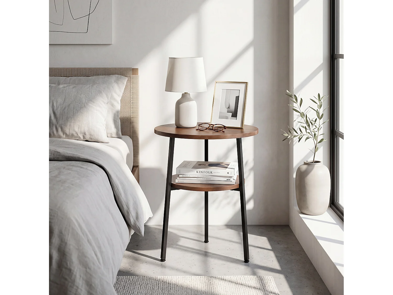Set med 2 runda soffbord med hylla Set med soffbord till vardagsrummet