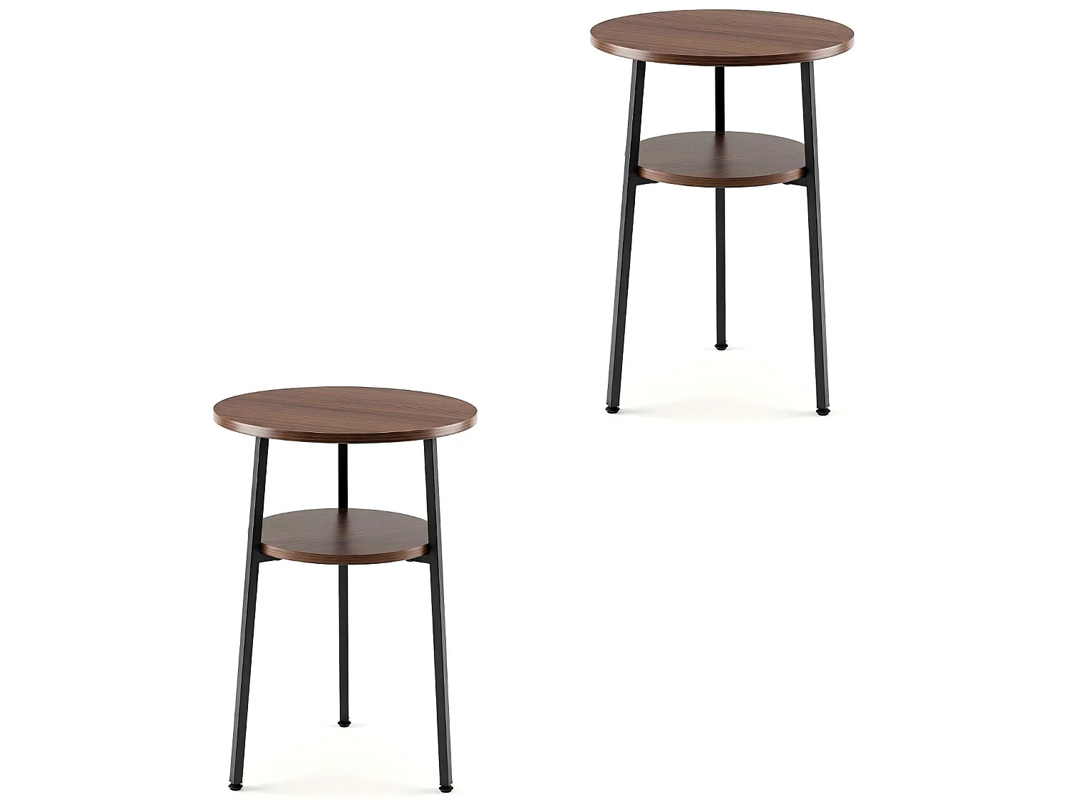 Set med 2 runda soffbord med hylla Set med soffbord till vardagsrummet
