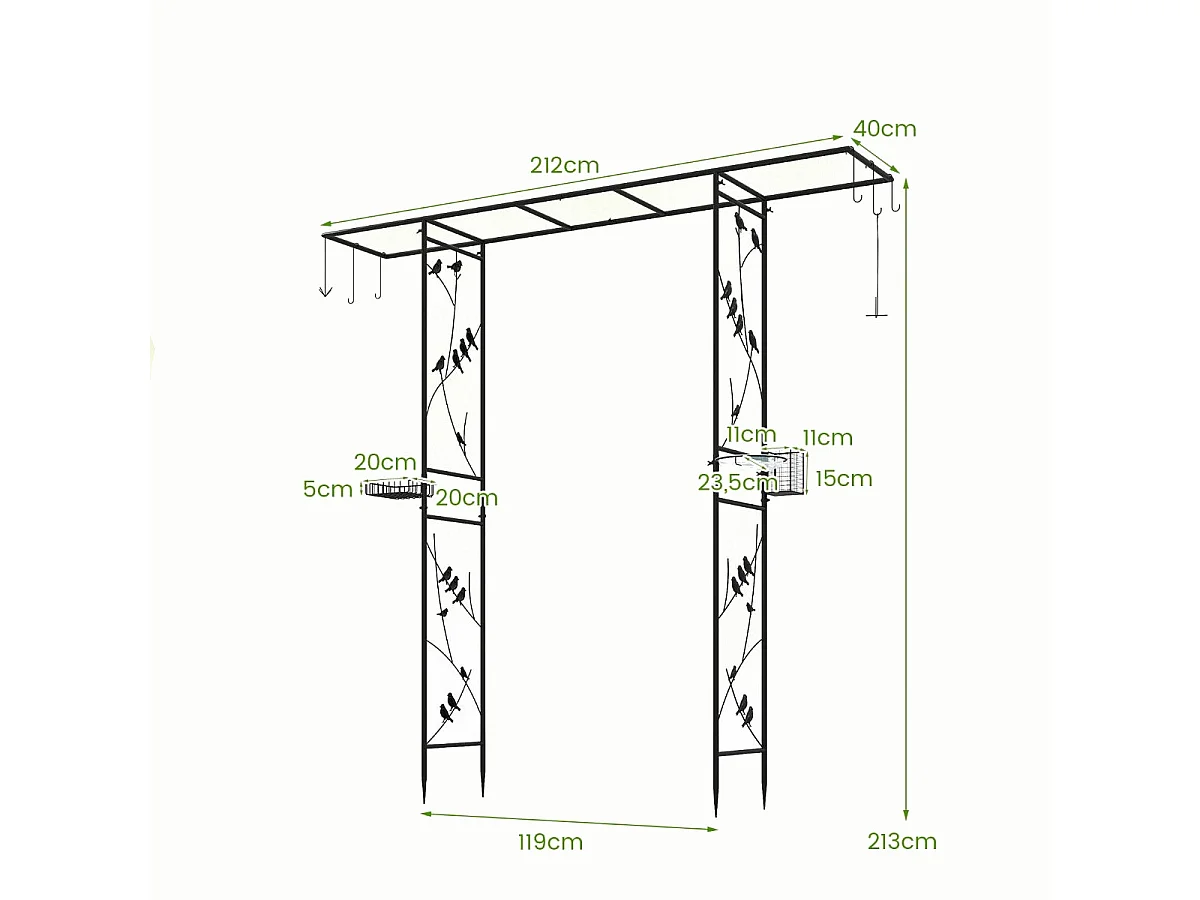 Arche de jardin avec supports pour nourrir les oiseaux – Pergola de jardin 213 cm