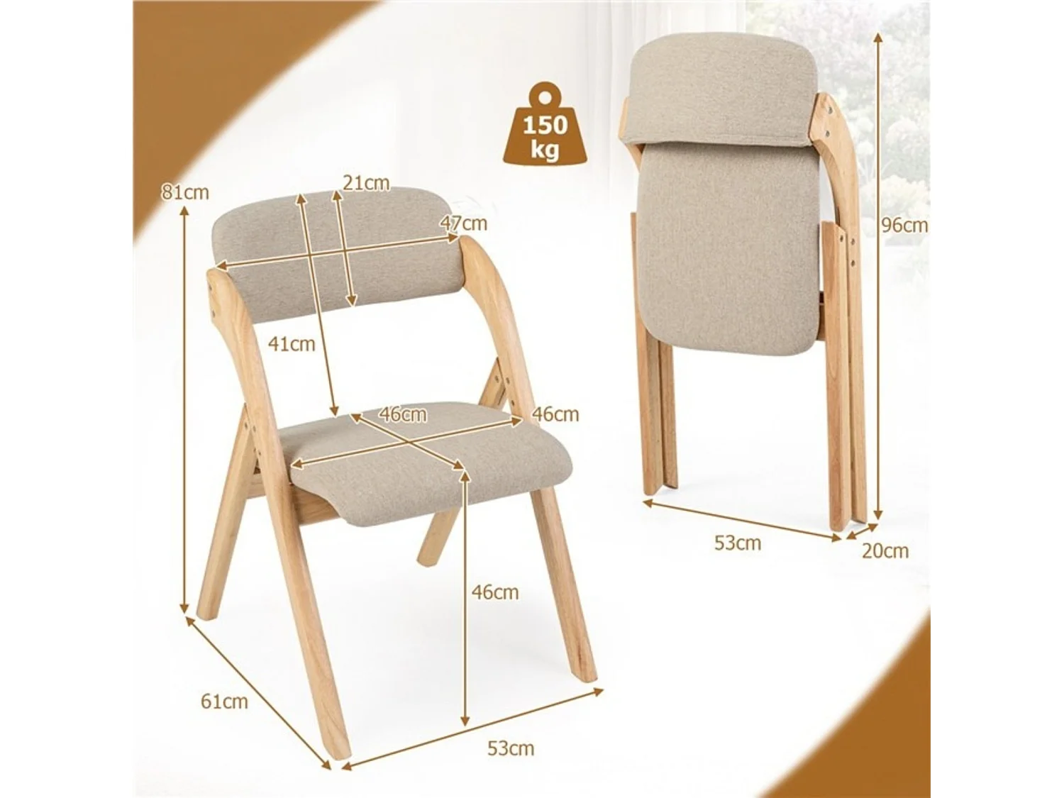 Set di 2 sedie pieghevoli con seduta imbottita Sedie da cucina