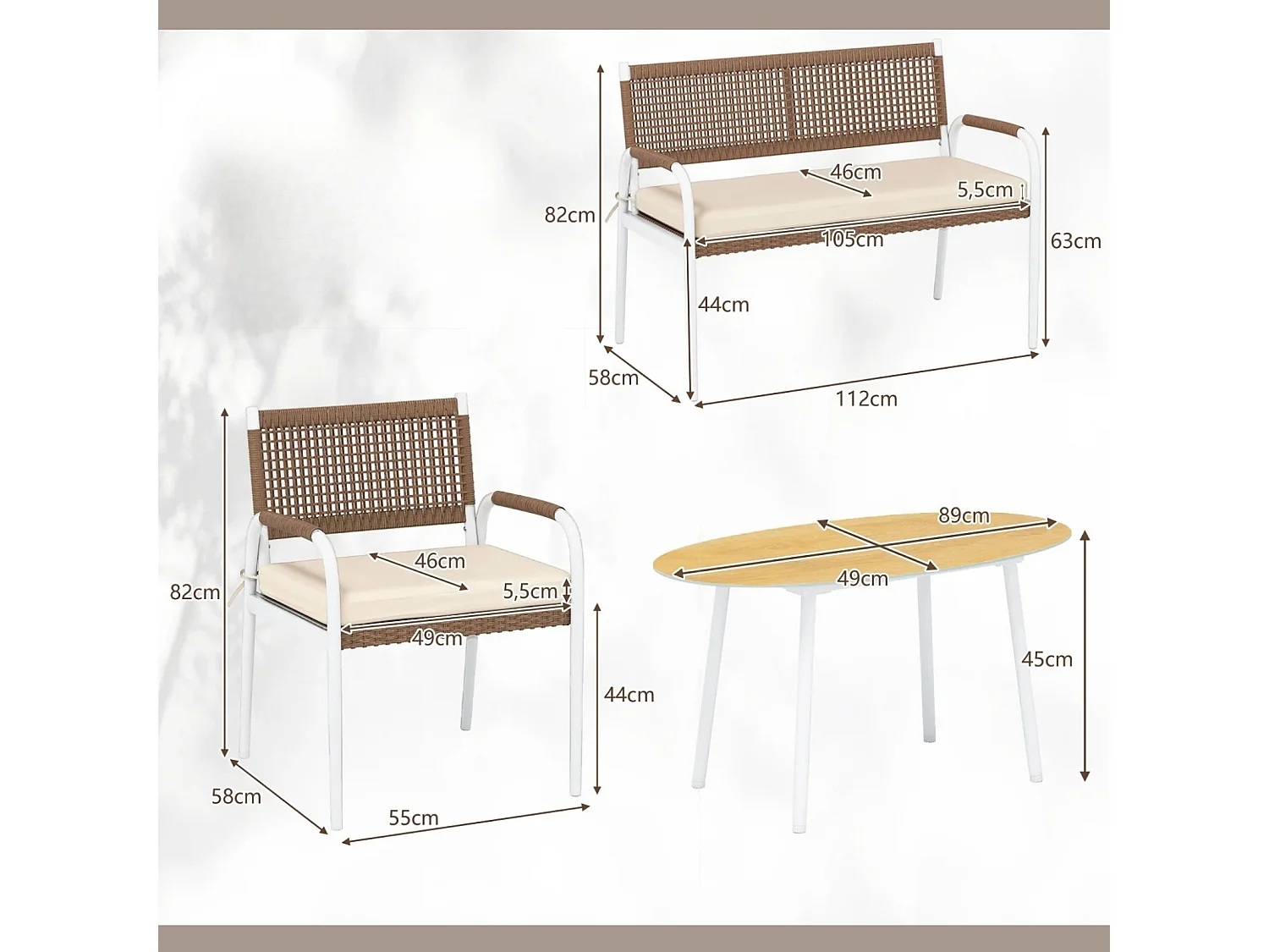 4-teiliges Gartenmöbel-Set – Tisch mit Bank und 2 Stühlen