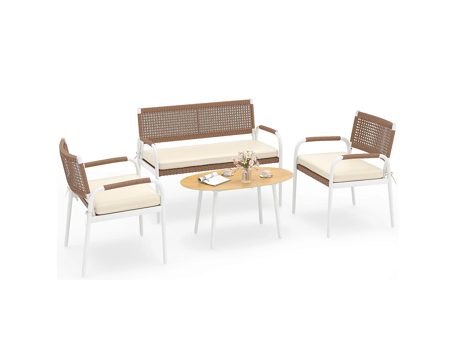 4-teiliges Gartenmöbel-Set – Tisch mit Bank und 2 Stühlen