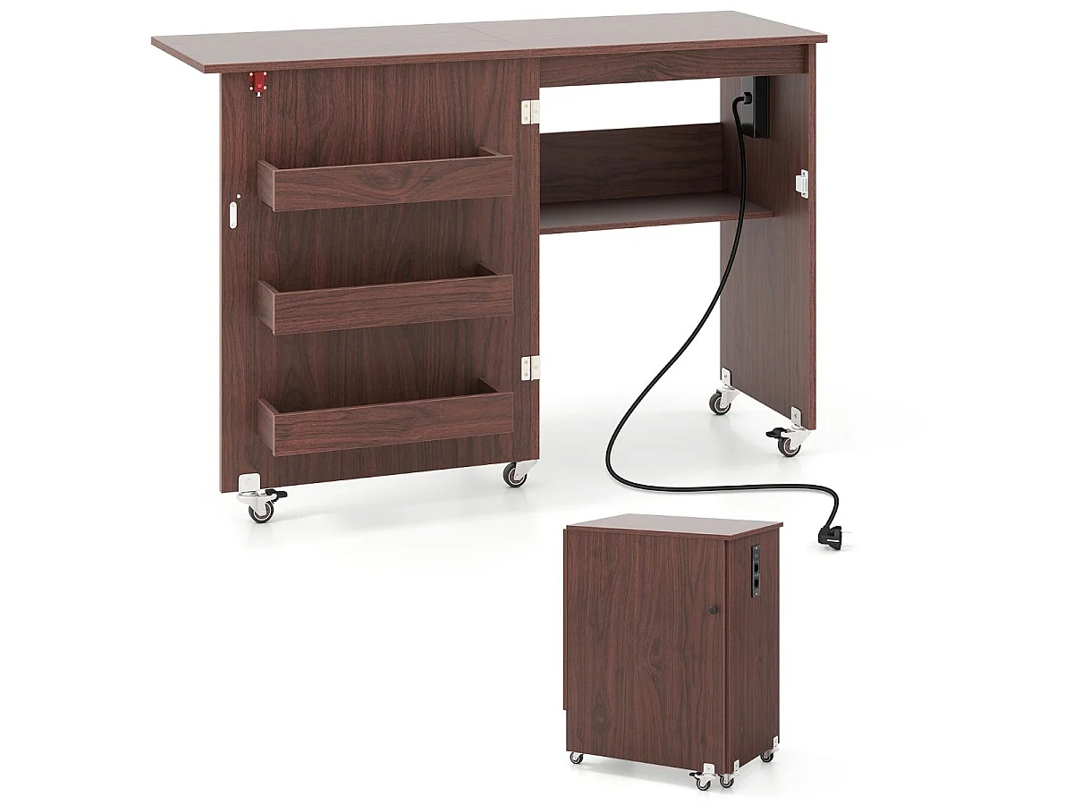Table de couture pliable avec station de recharge et rangements
