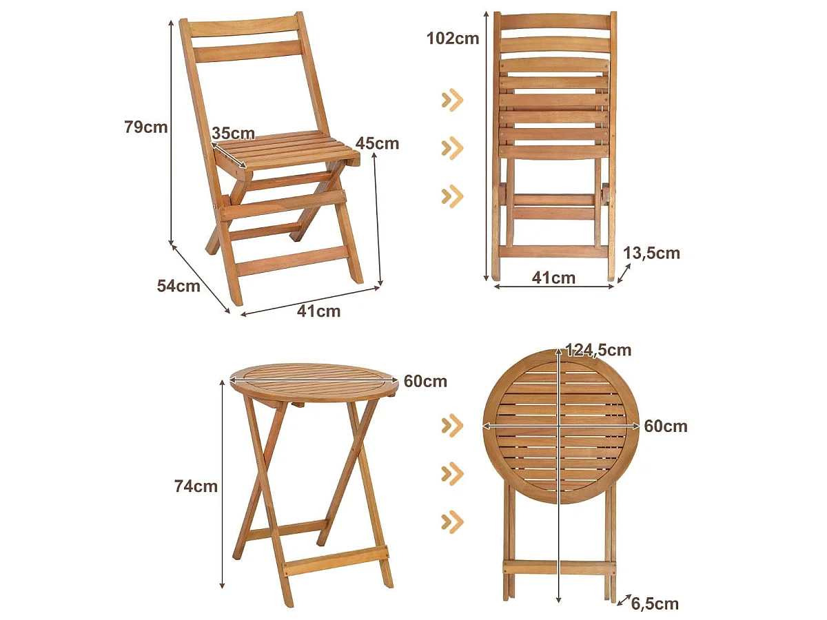 Gartenmöbel-Set: Tisch + 2 Klappstühle
