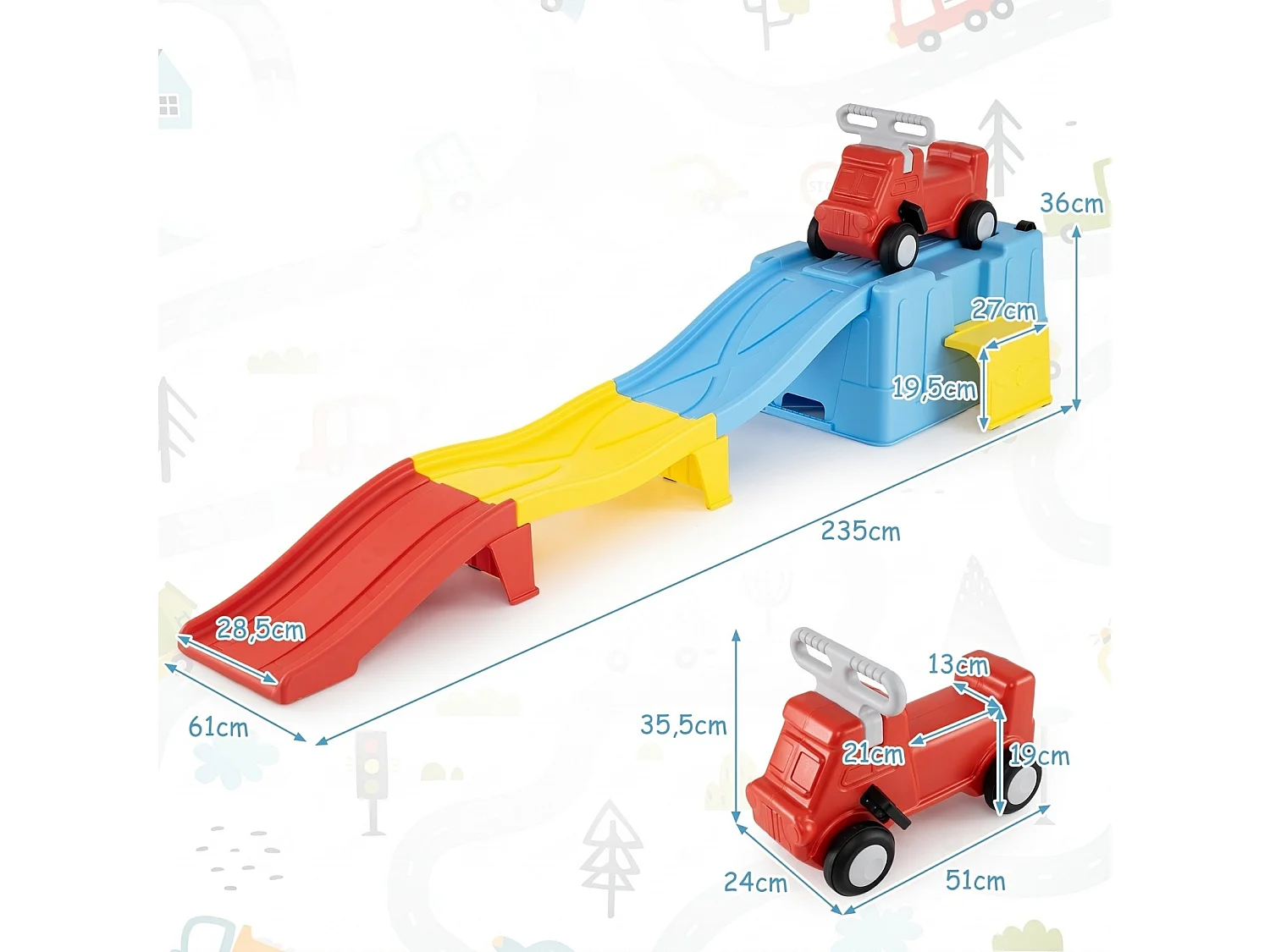 Toboggan avec petit véhicule pour enfants - Espace d'activités pour enfants