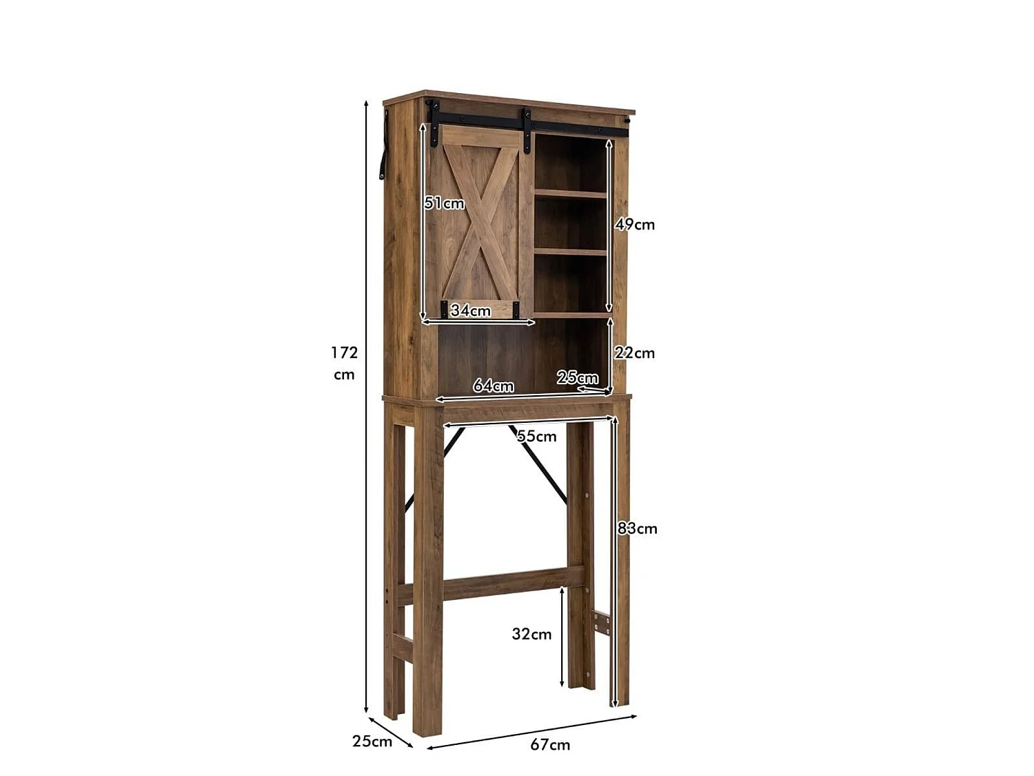Meuble de salle de bains Meuble à placer au-dessus des toilettes 67 x 25 x 172 cm