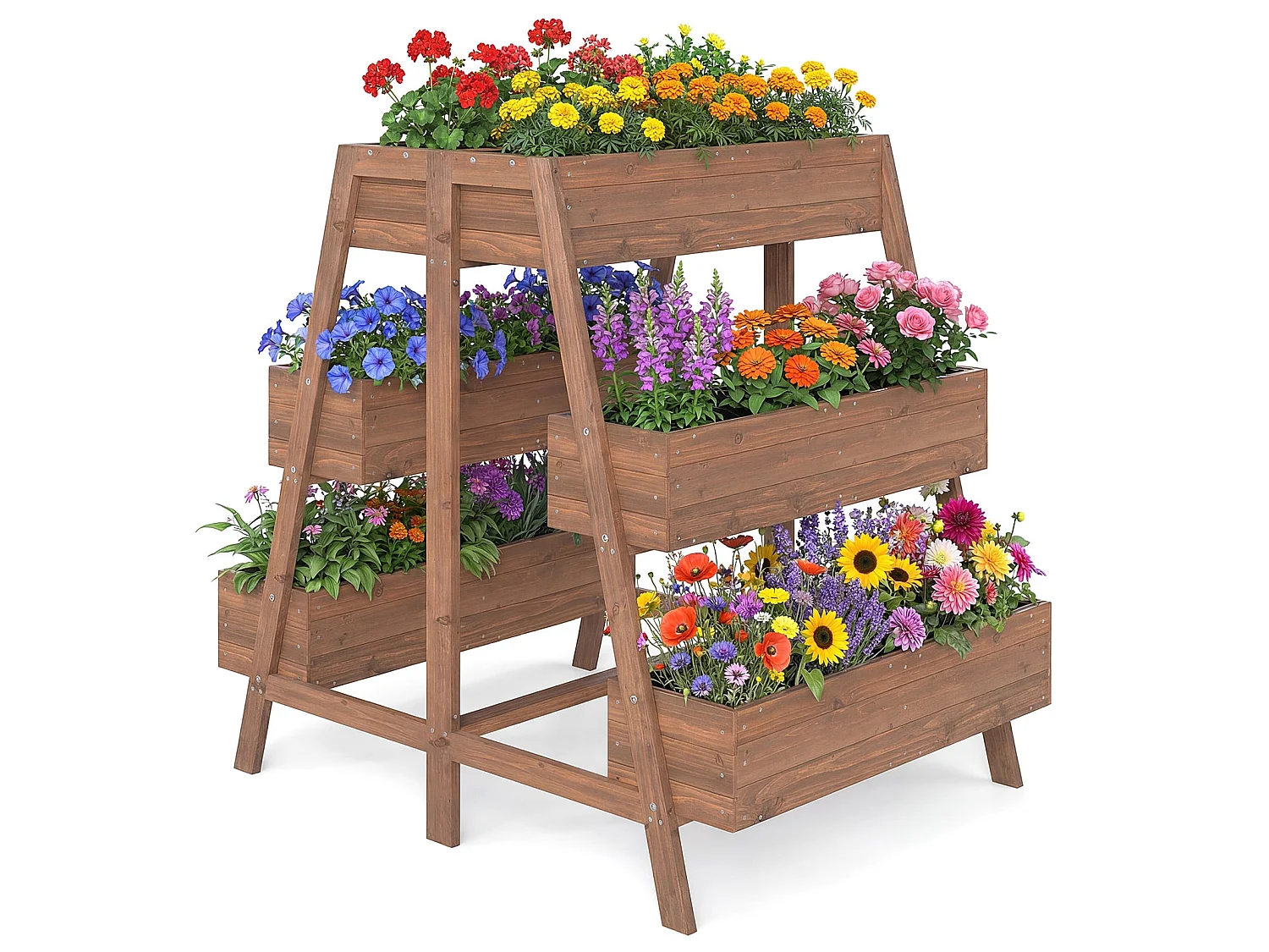 Mehrstöckiges Blumenbeet aus Holz mit 6 Kästen