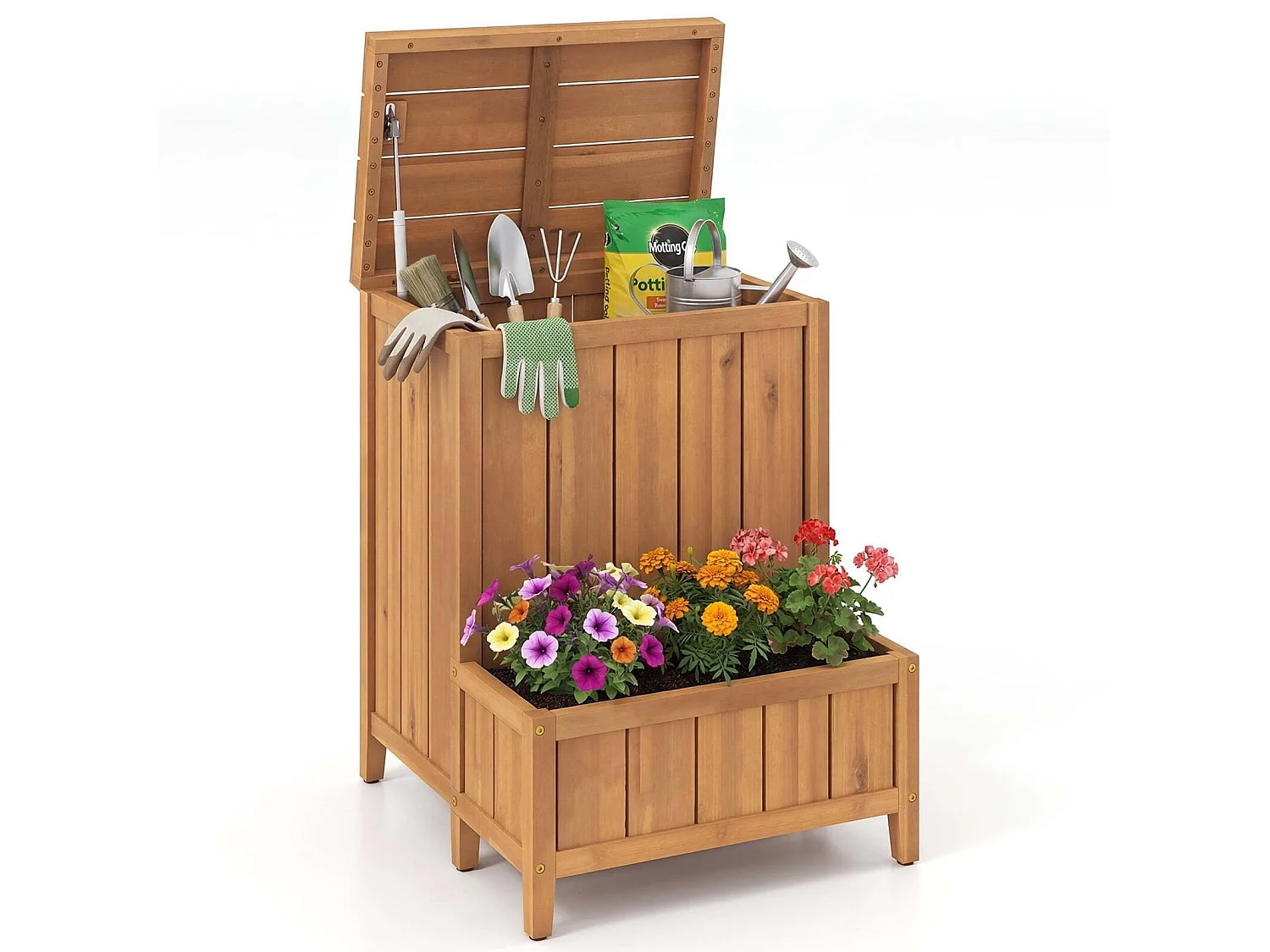 Gartenkasten mit Blumenkübel Aufbewahrungsbox mit Blumentopf