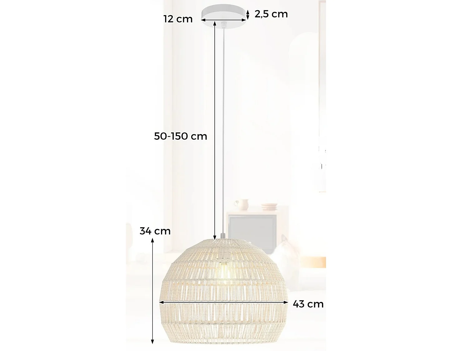 Hængelampe – Boho-loftslampe med justerbar ophængshøjde