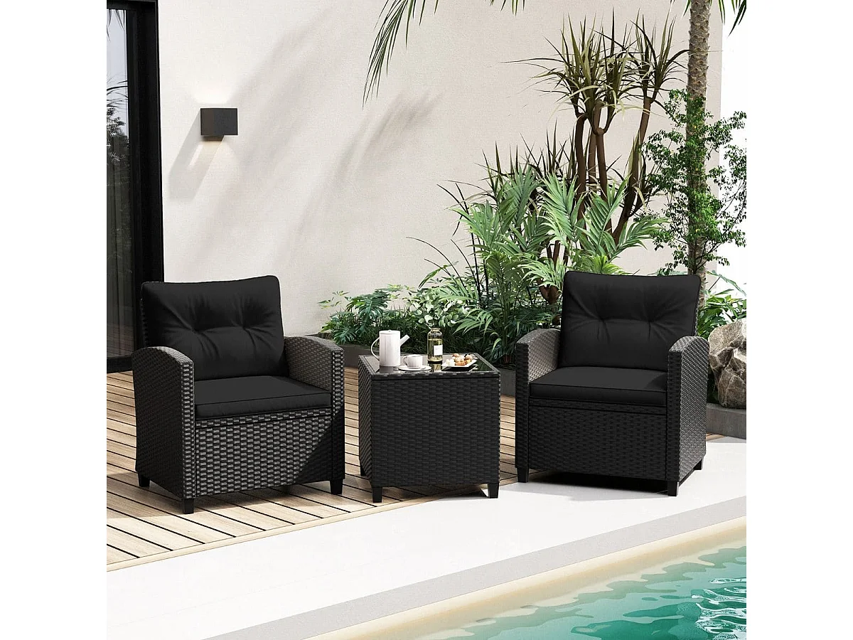 Rattan-Gartenmöbel: 2 Sessel + Gartentisch