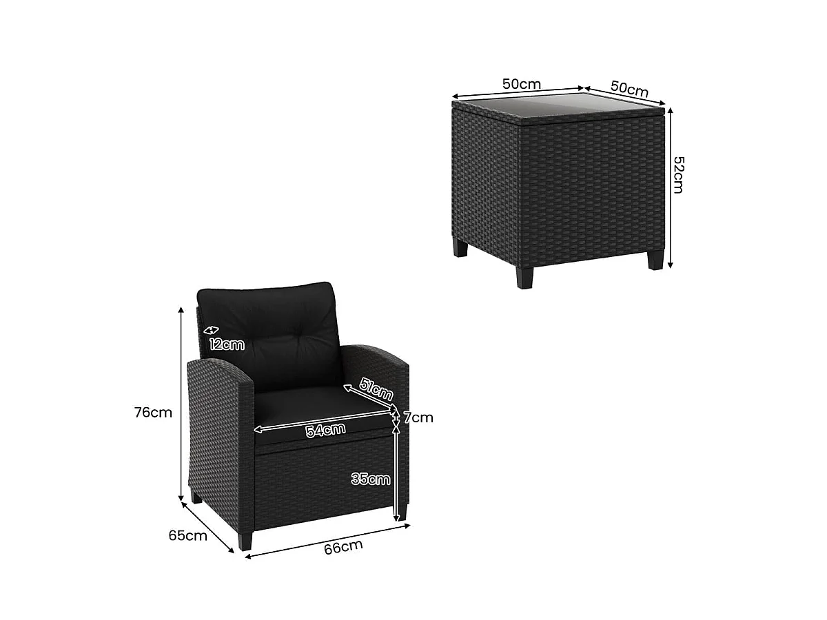 Rattan-Gartenmöbel: 2 Sessel + Gartentisch