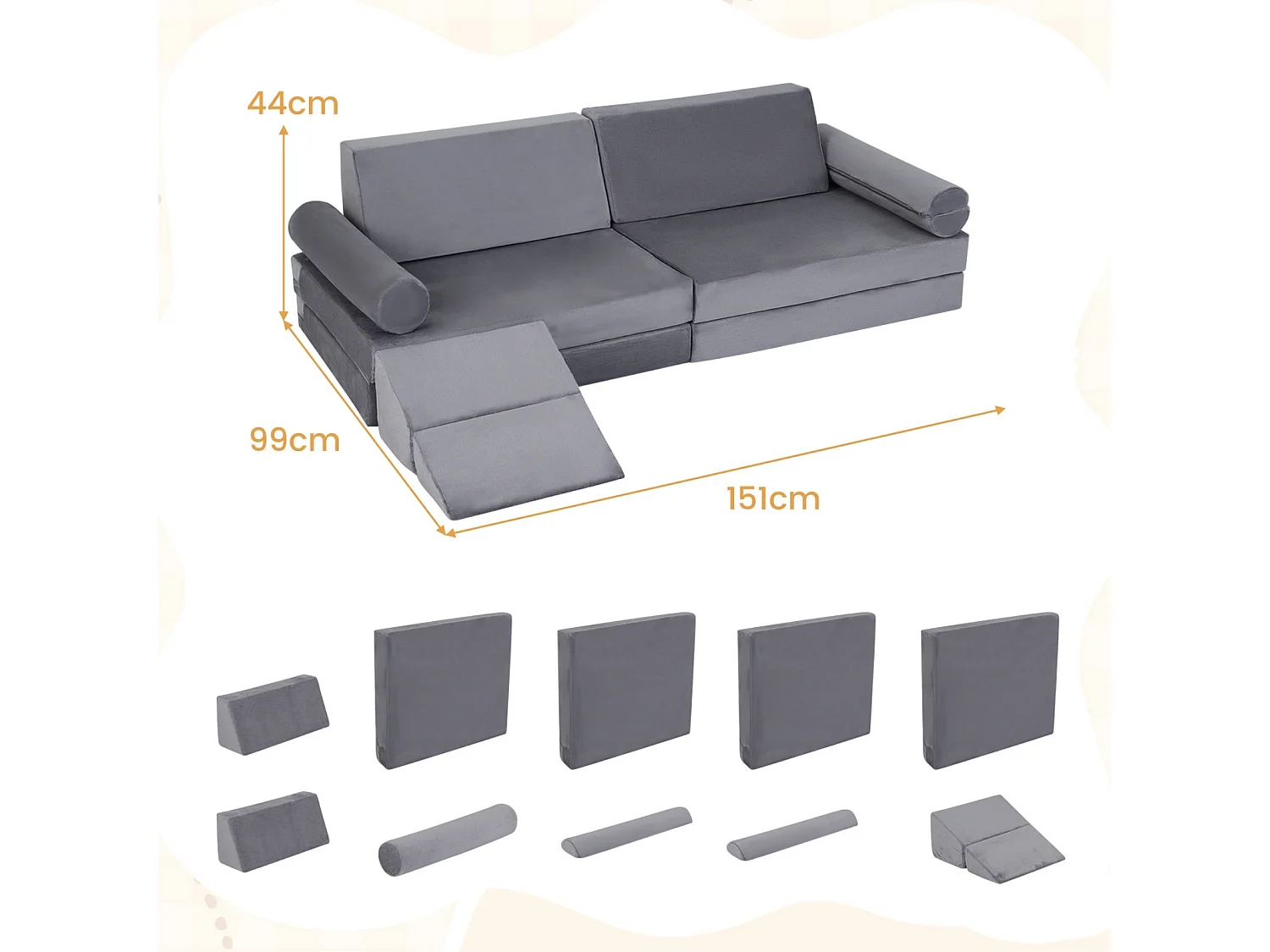 Canapé modulaire pour enfants en 10 éléments