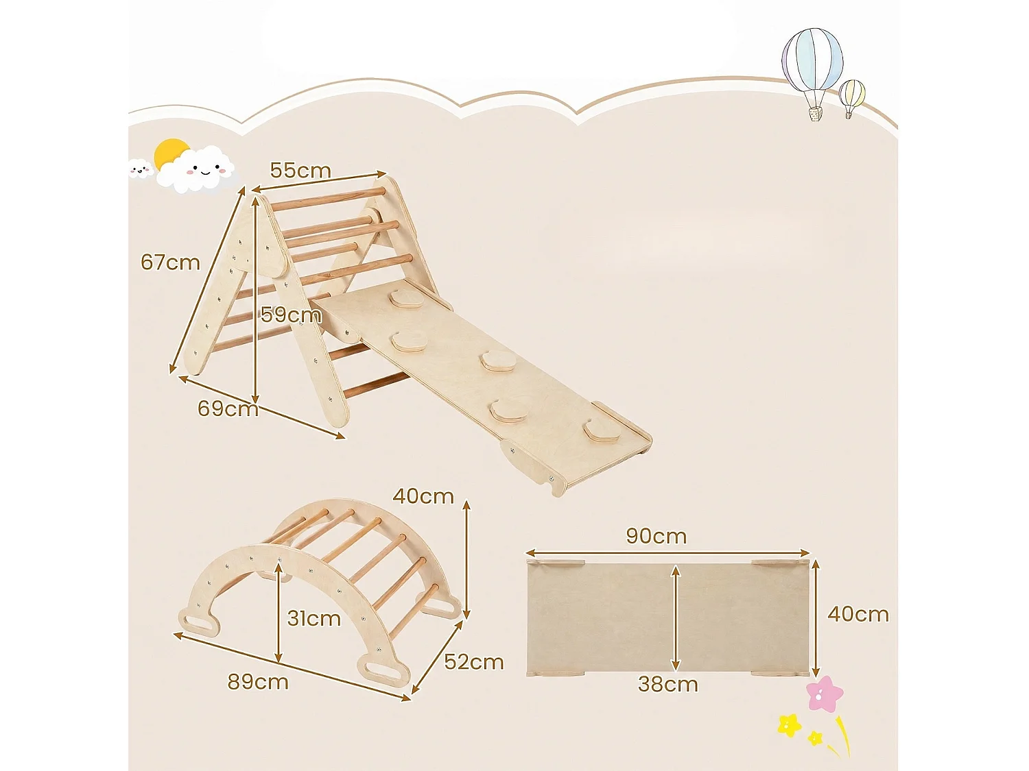 Structure d'escalade en bois pour enfants Aire de jeux pour enfants