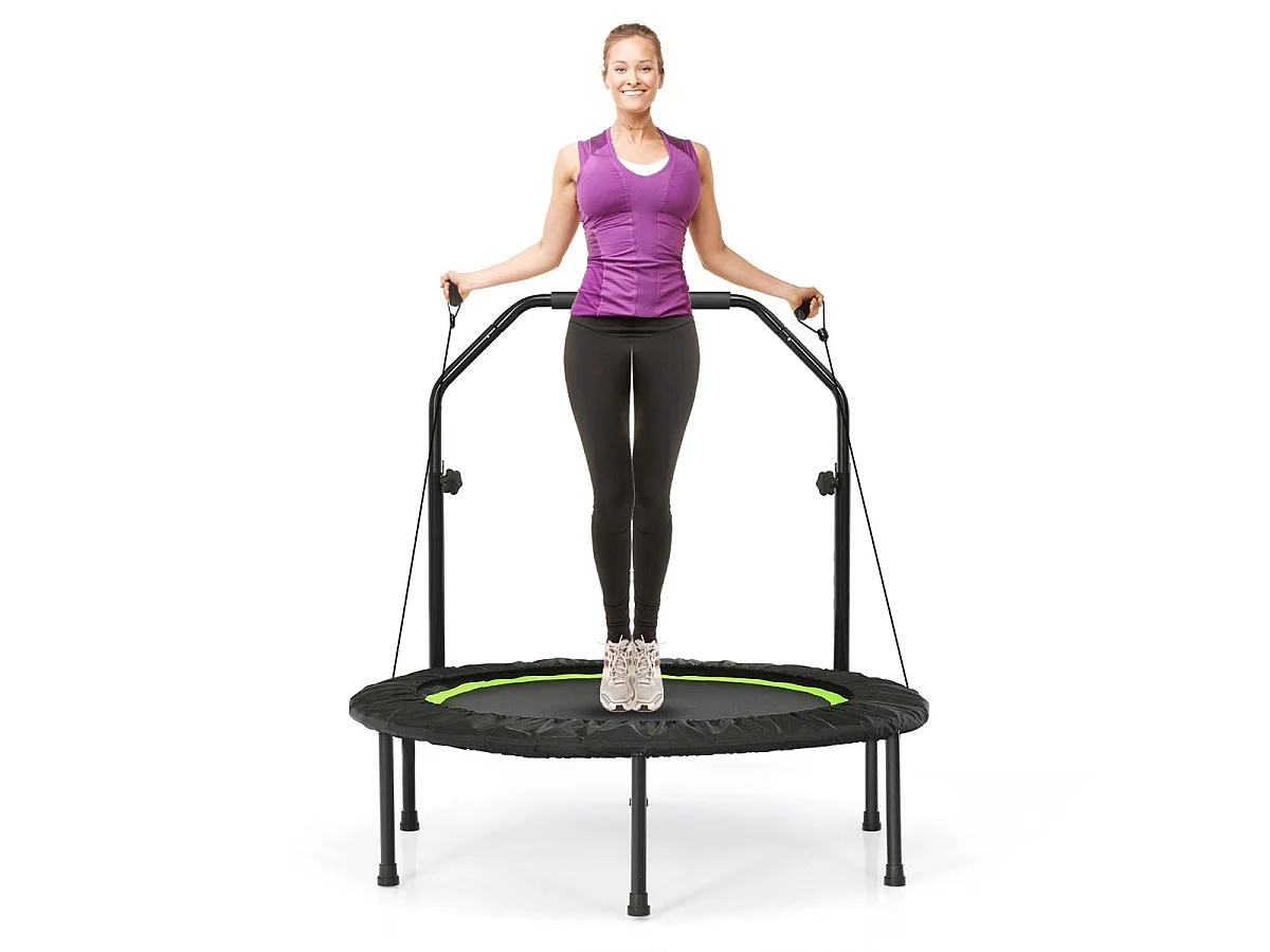 Mini trampolino fitness pieghevole con altezza regolabile e 2 fasce elastiche