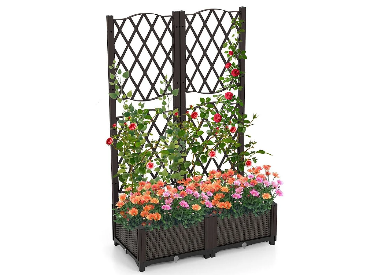 Double bac de jardin, jardinière avec pergola, parterre de fleurs