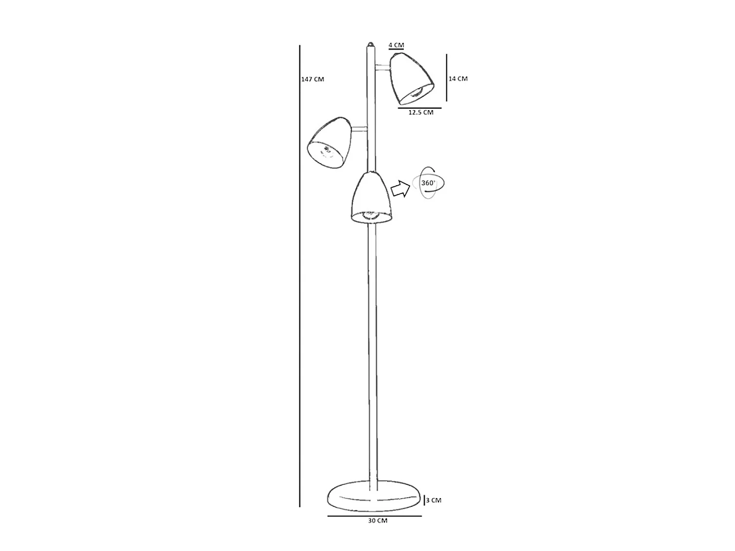 Lampadaire 3 spots orientables en métal effet laiton doré FAUSTINE