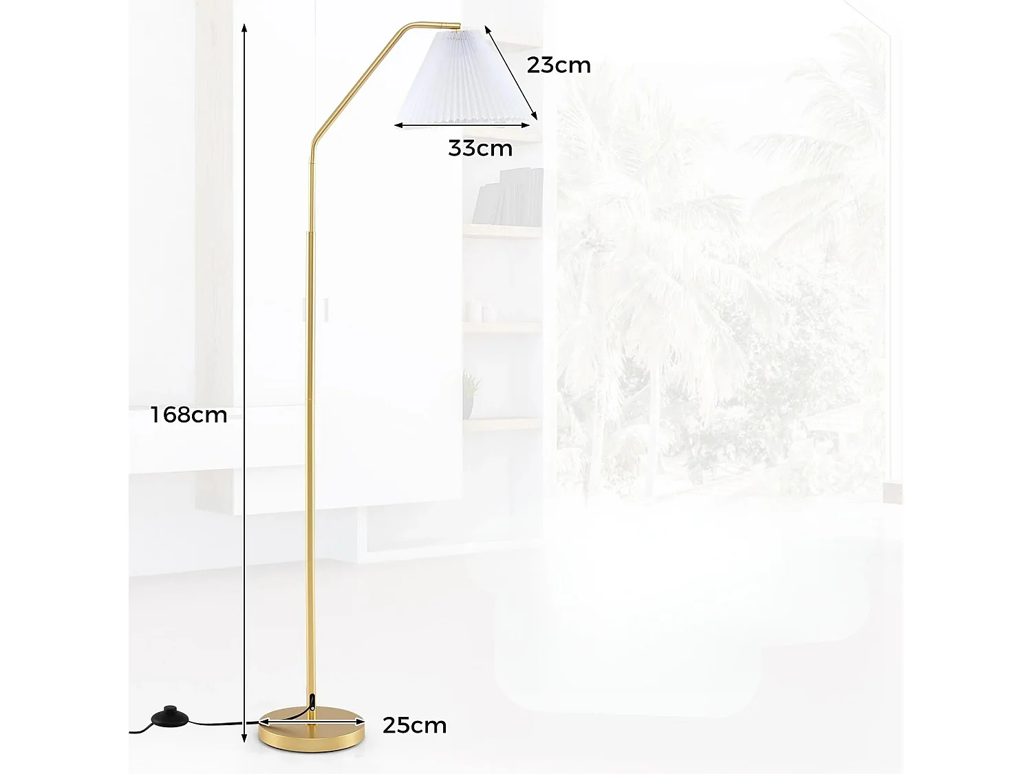 Stehlampe für das Wohnzimmer – Goldene Bogenlampe