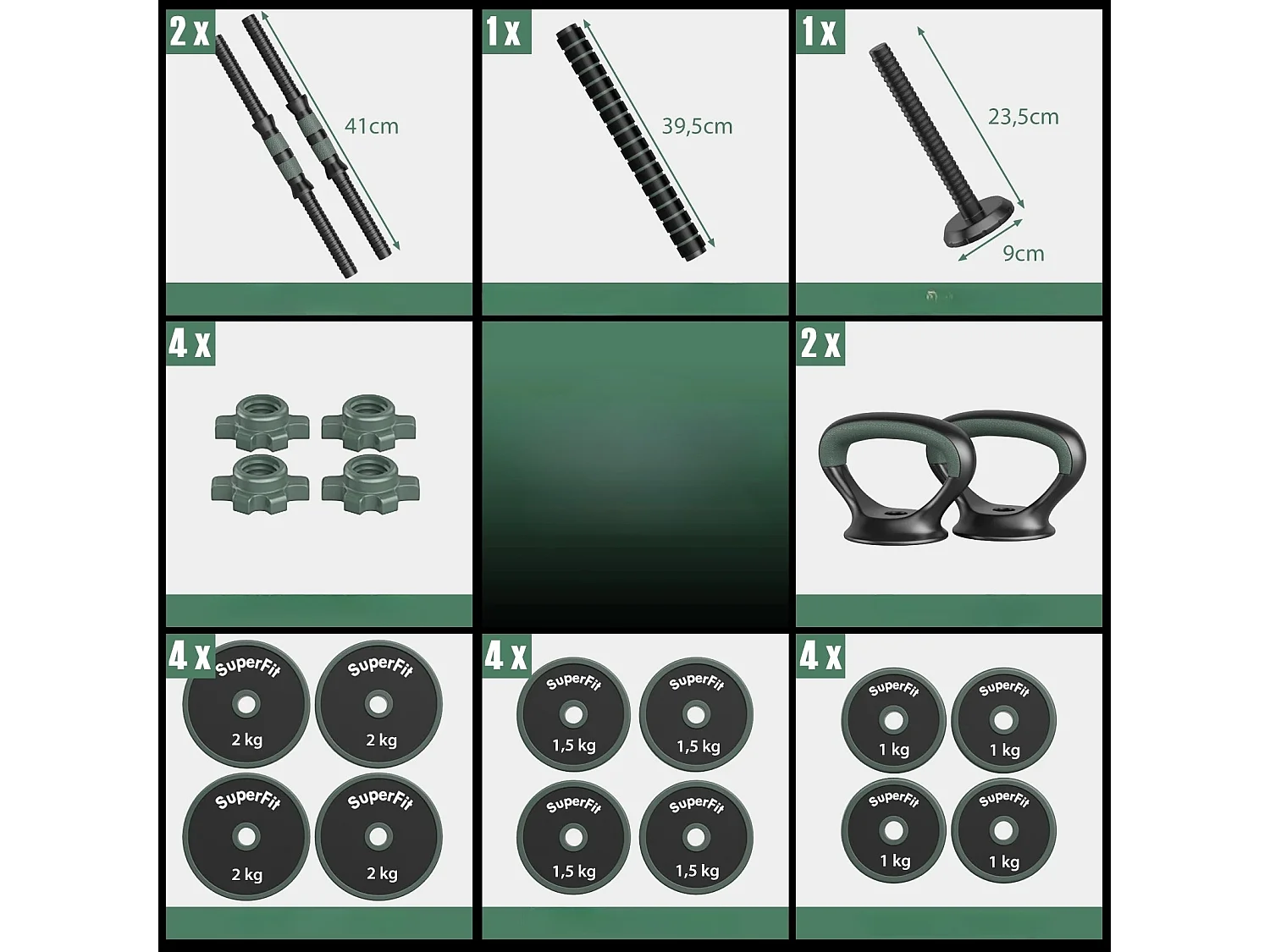 Set per allenamento di forza: manubri, bilanciere e kettlebell da 20 kg, 3 in 1