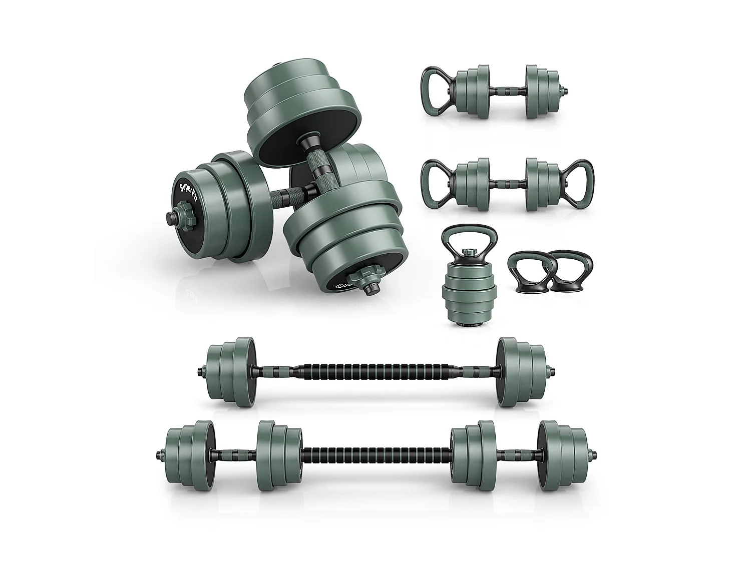 Set per allenamento di forza: manubri, bilanciere e kettlebell da 20 kg, 3 in 1