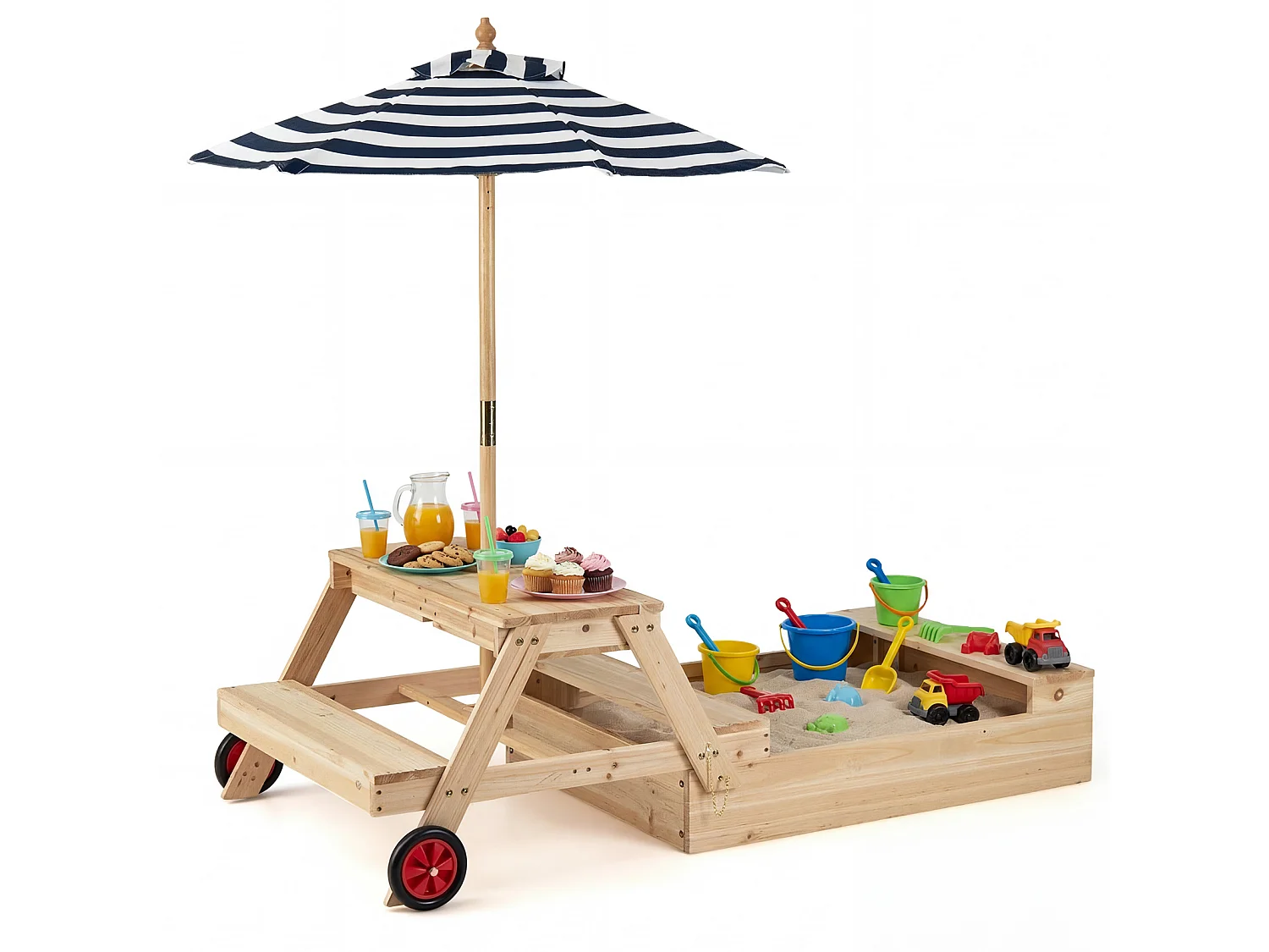 Table de pique-nique pour enfants avec bac à sable et parasol