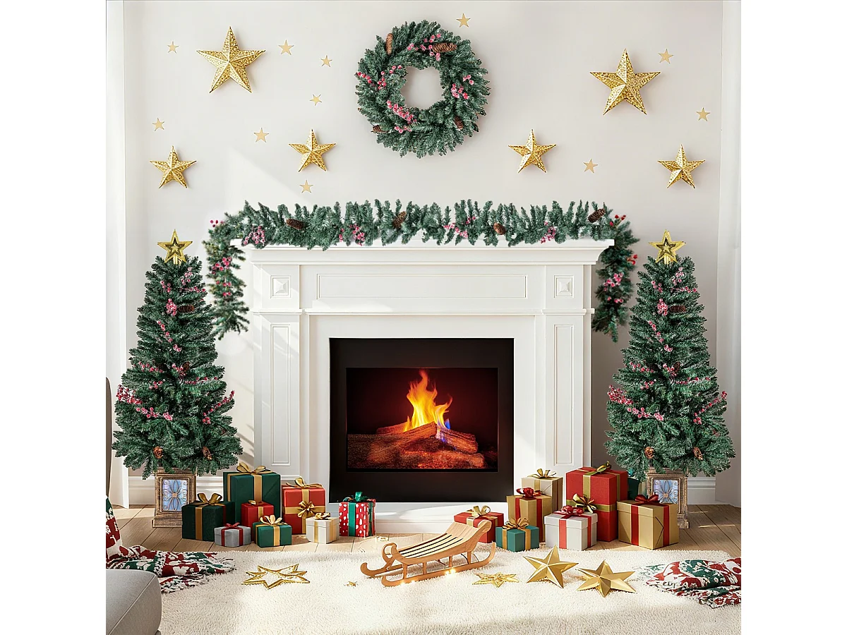 Set di decorazioni natalizie - 2 alberi di Natale artificiali, una ghirlanda e una corona
