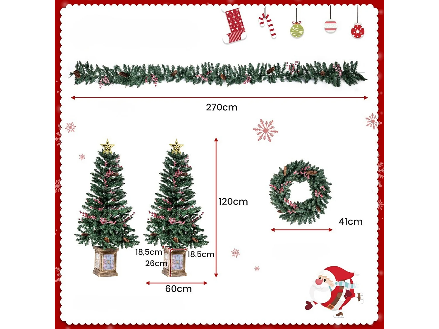 Set di decorazioni natalizie - 2 alberi di Natale artificiali, una ghirlanda e una corona