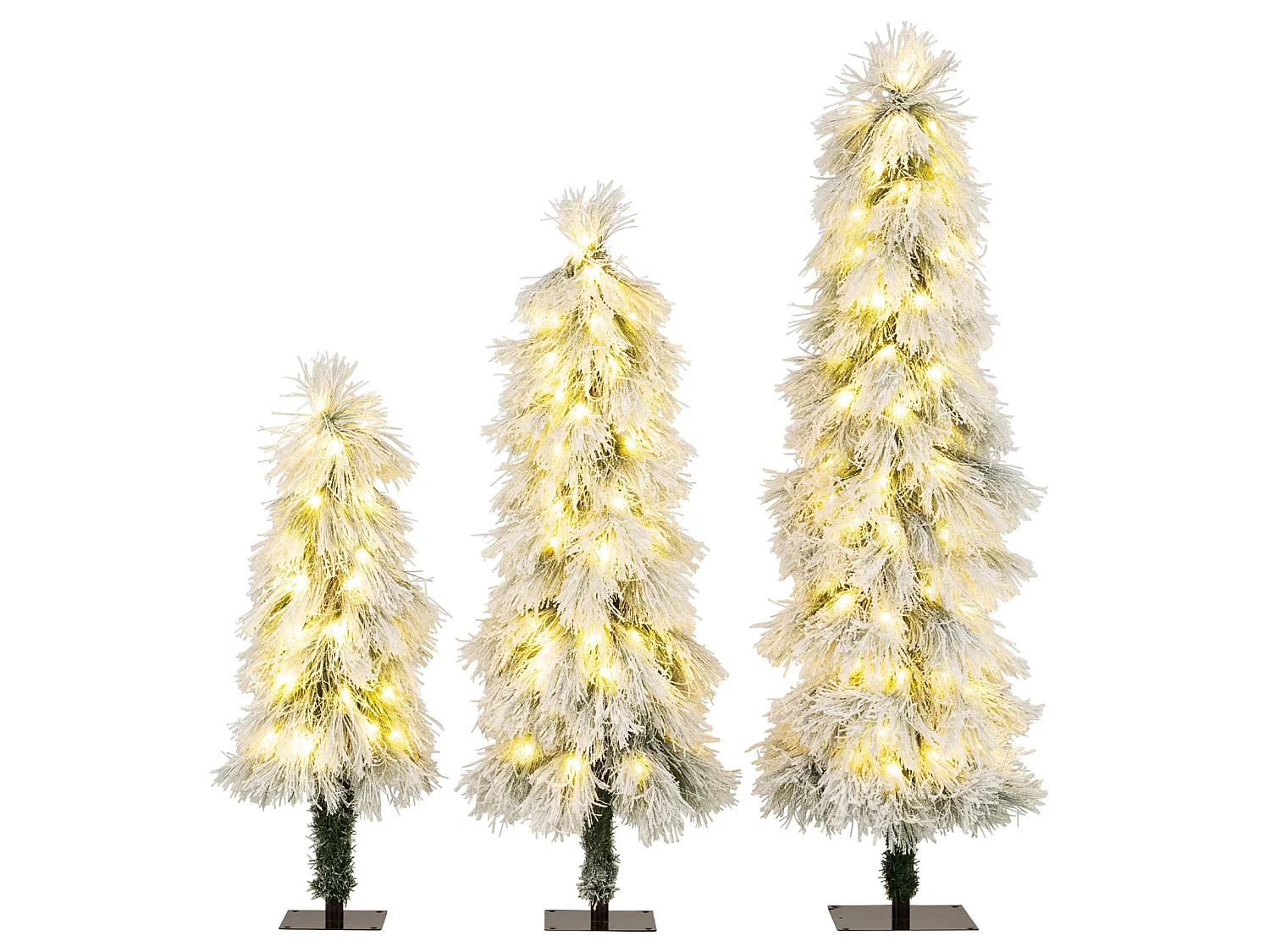 Set di 3 alberi di Natale artificiali con luci LED da 90/120/150 cm, innevati - verde