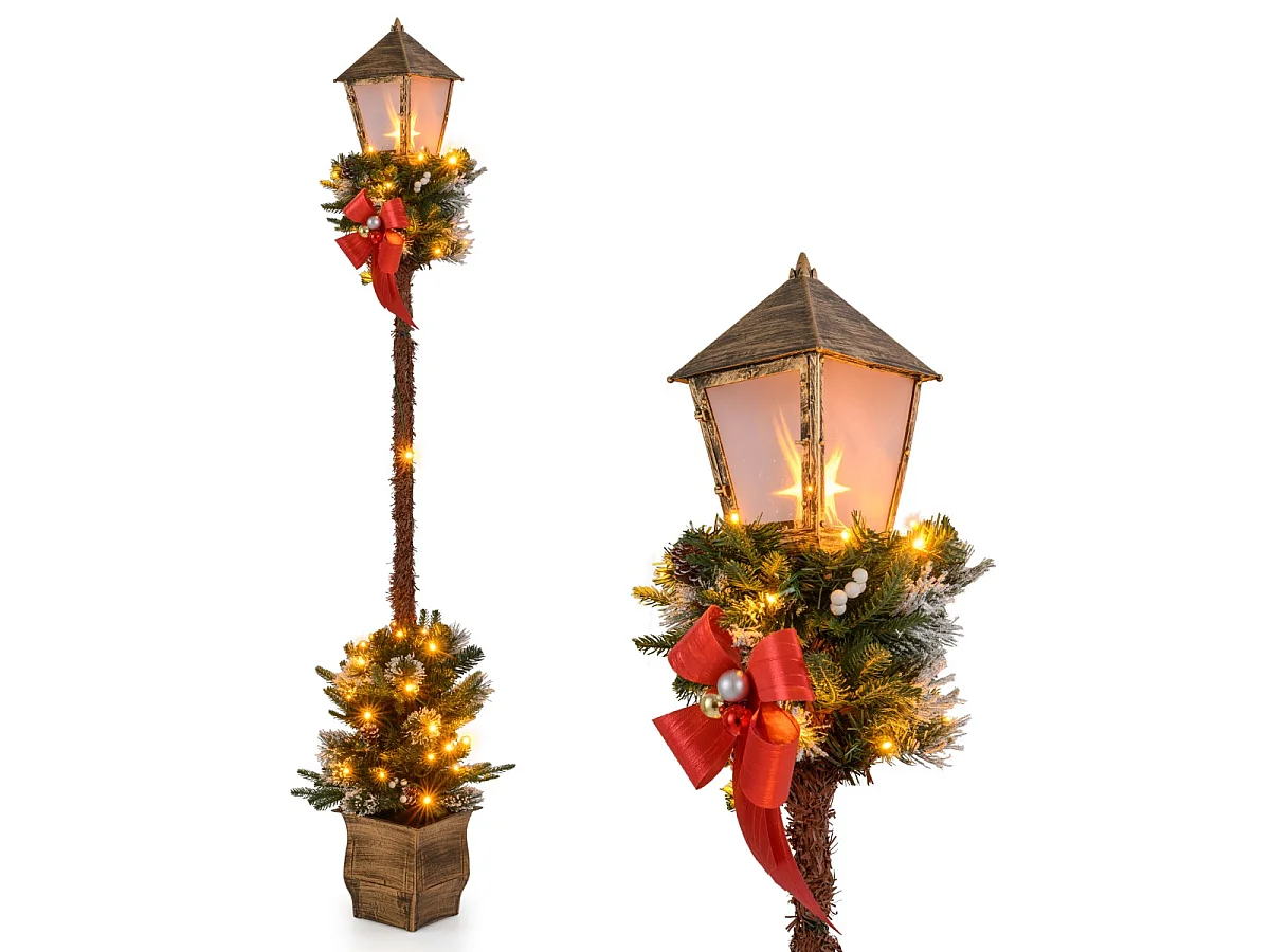 Weihnachtslaterne, 187 cm, 50 LEDs, mit Schnee bedeckte Zweige – grün-weiß