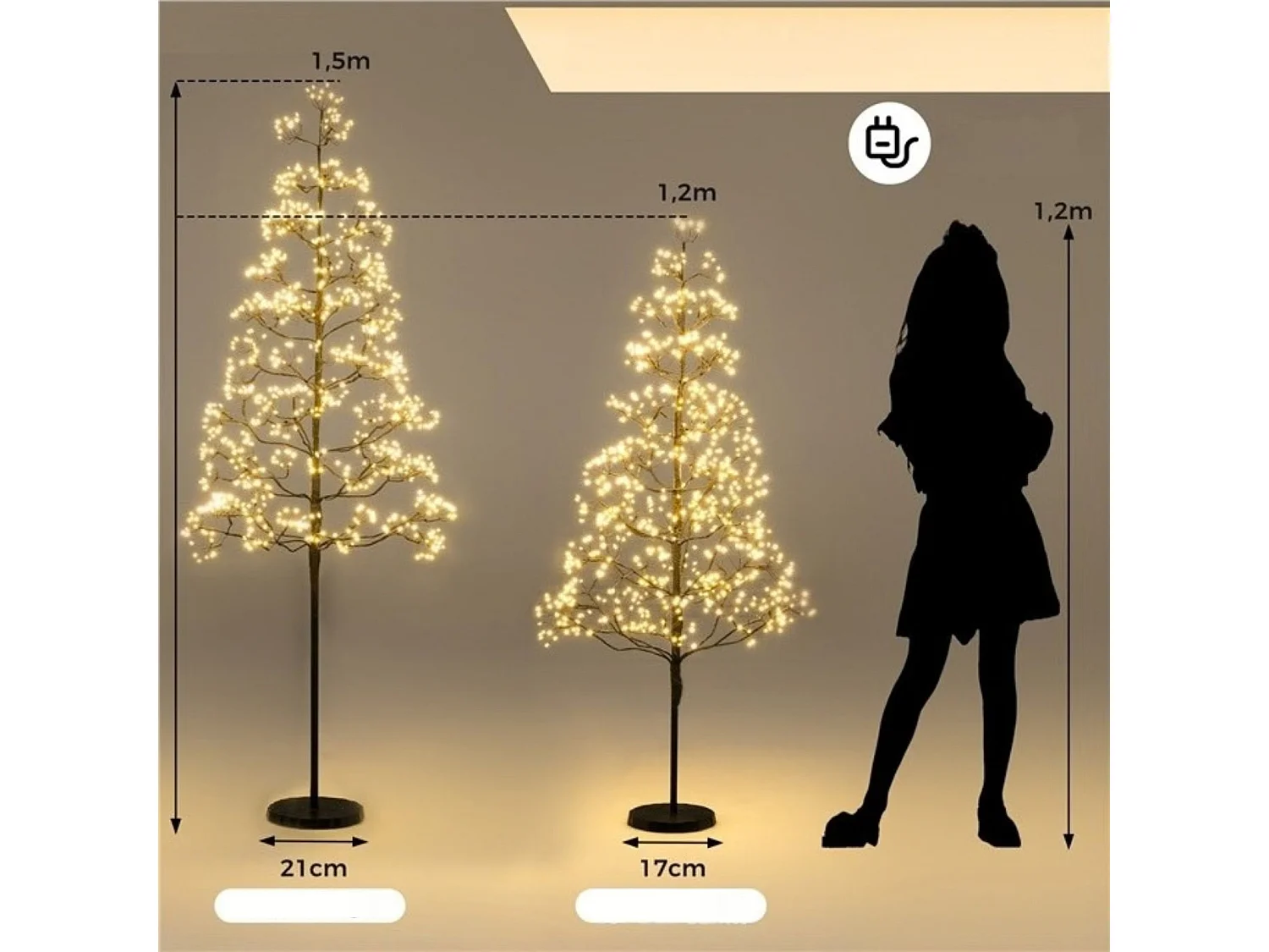 Alberello luminoso a LED da 150 cm, 1000 LED bianco caldo - Nero