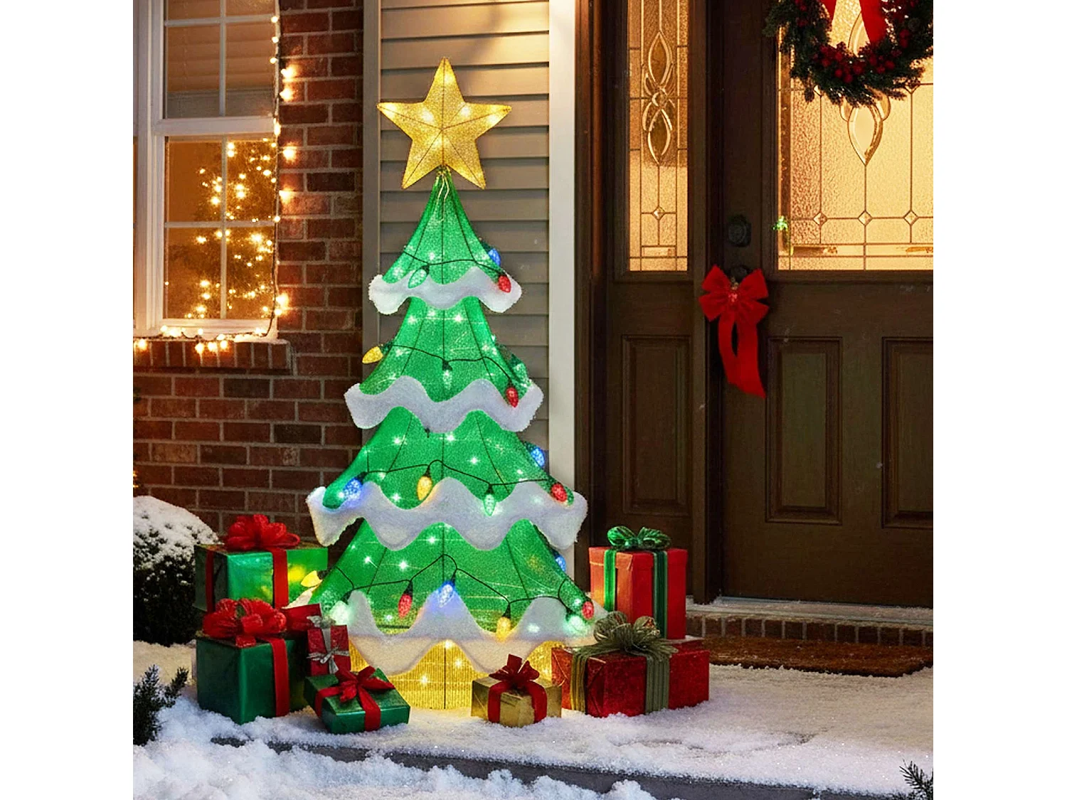 Albero di Natale LED 3D da 157 cm con stella e lucine a forma di fragole - verde