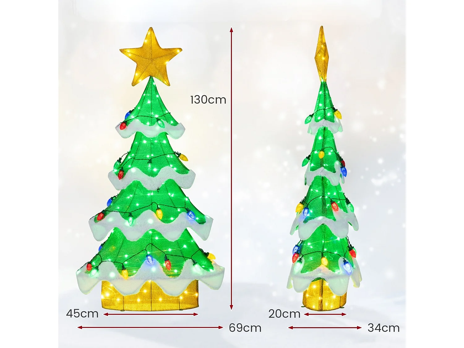 Albero di Natale LED 3D da 157 cm con stella e lucine a forma di fragole - verde