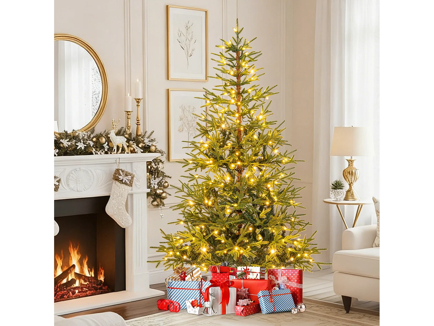 Albero di Natale artificiale con luci a LED, 180 cm