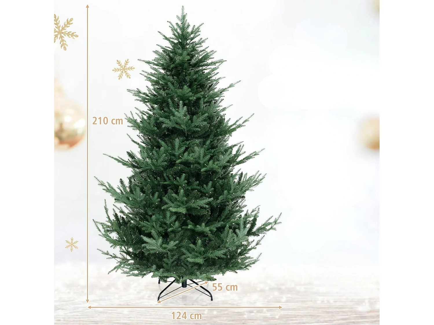 Albero di Natale artificiale da 210 cm, 340 LED bianco caldo - verde