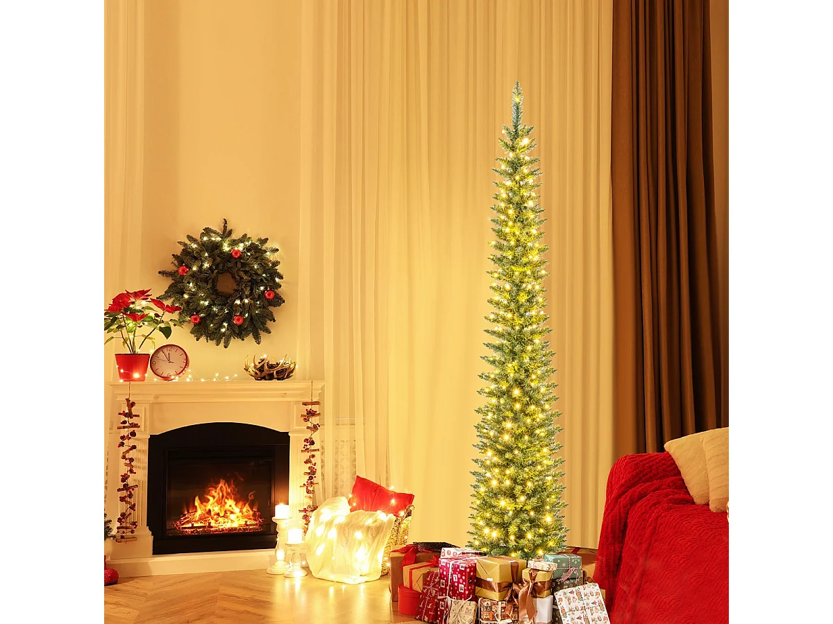 Albero di Natale artificiale a forma di matita con luci LED, 210 cm