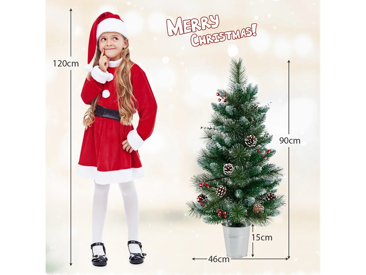 Albero di Natale artificiale con decorazioni e luci LED, 90 cm