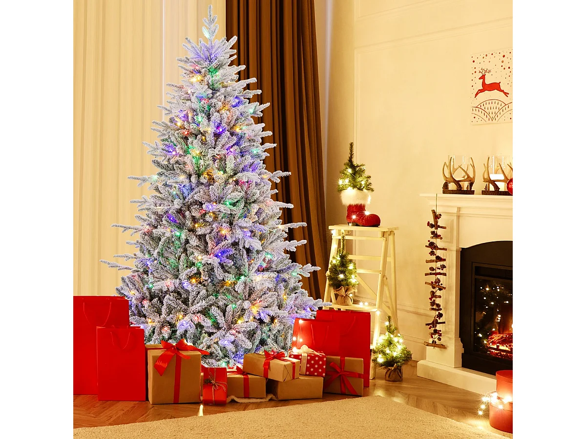 Albero di Natale artificiale con neve artificiale e luci LED, 218 cm