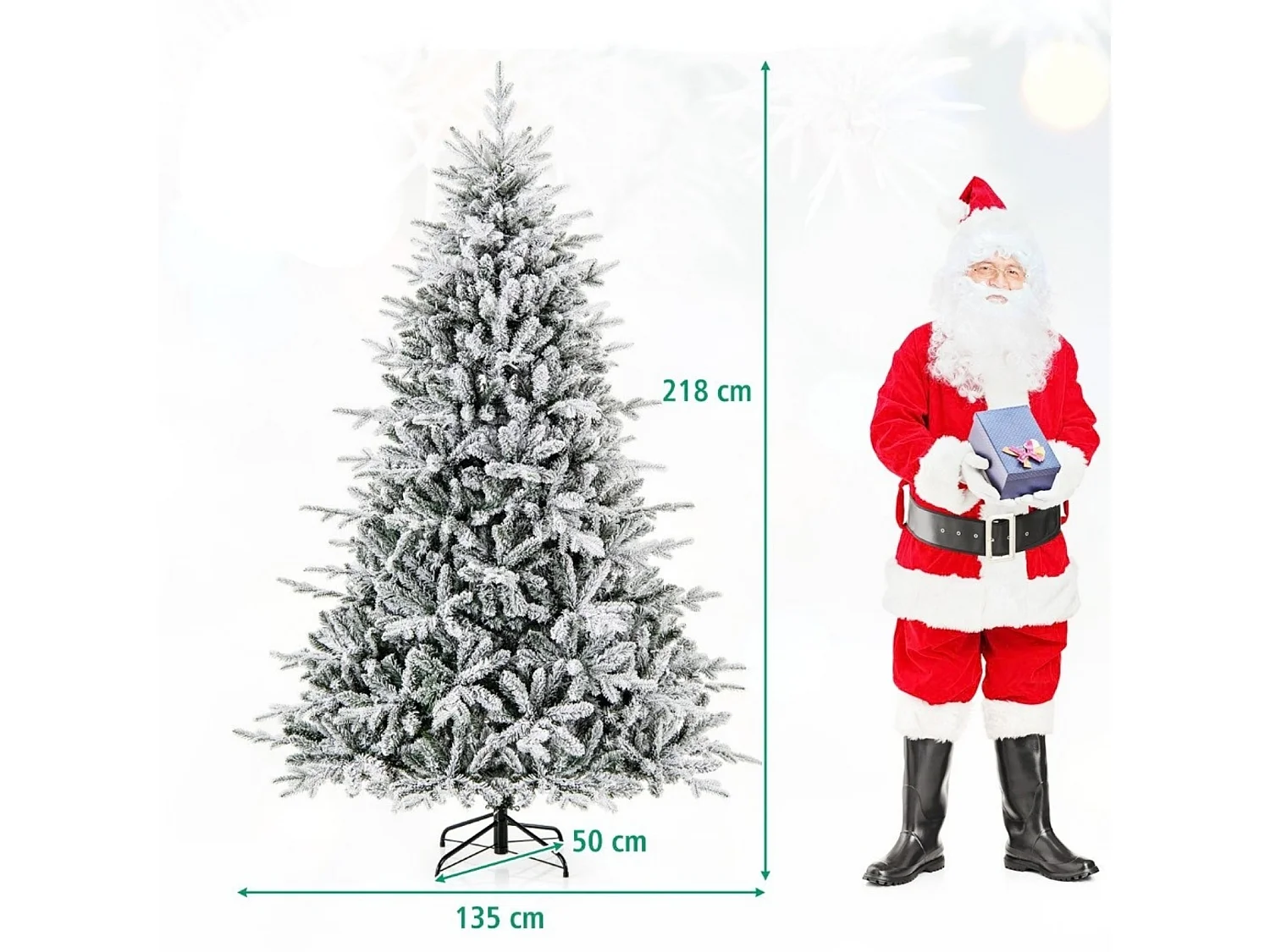 Albero di Natale artificiale con neve artificiale e luci LED, 218 cm
