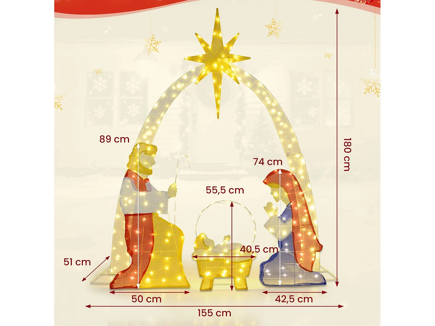 Weihnachtsbeleuchtung: Weihnachtskrippe, 180 cm