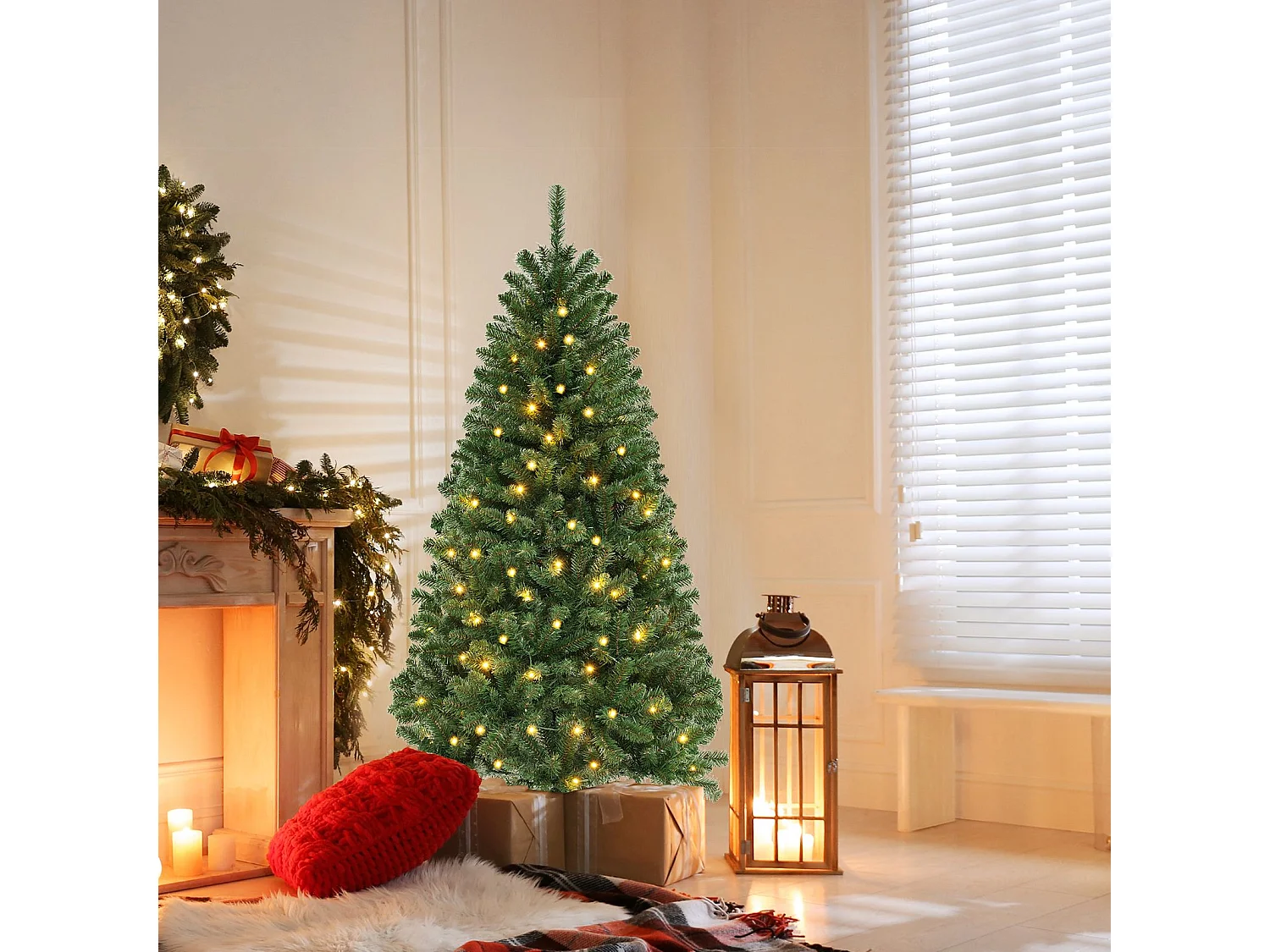Albero di Natale artificiale da 180 cm, 568 rami, 200 LED - verde