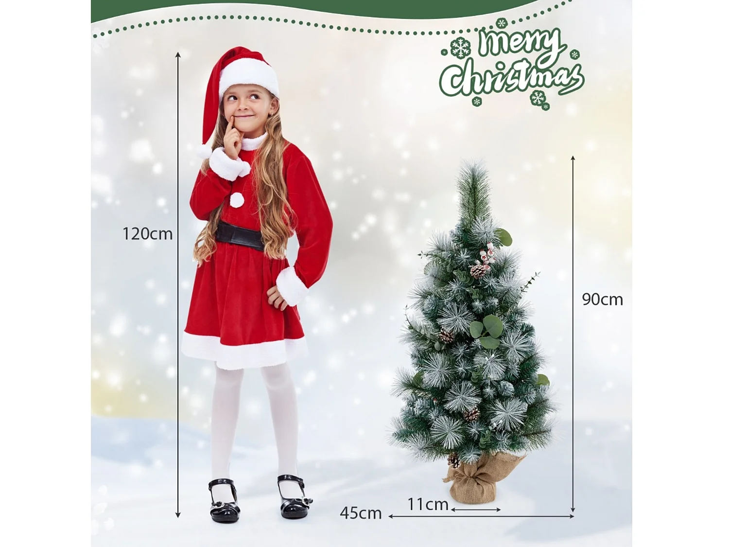 Albero di Natale artificiale con decorazioni e luci LED, 90 cm