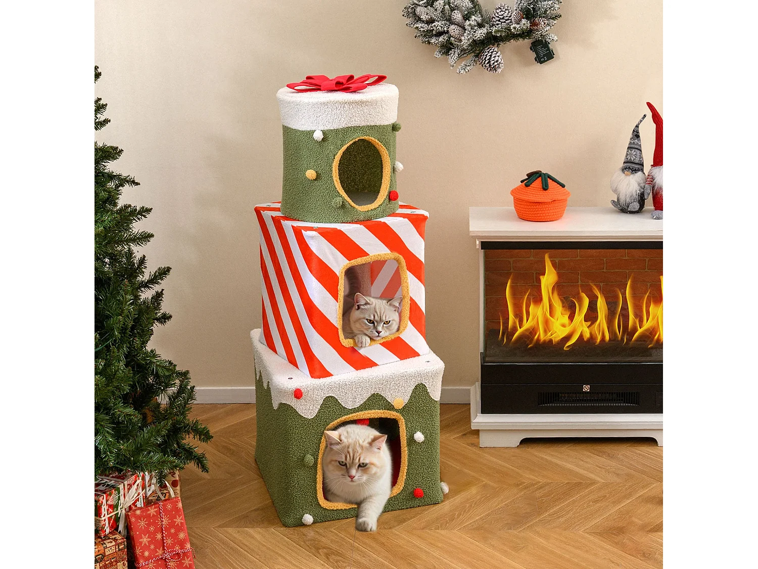 Weihnachtlicher Katzenbaum für Katzen im Innenbereich 120 cm niedliches Klettermöbel