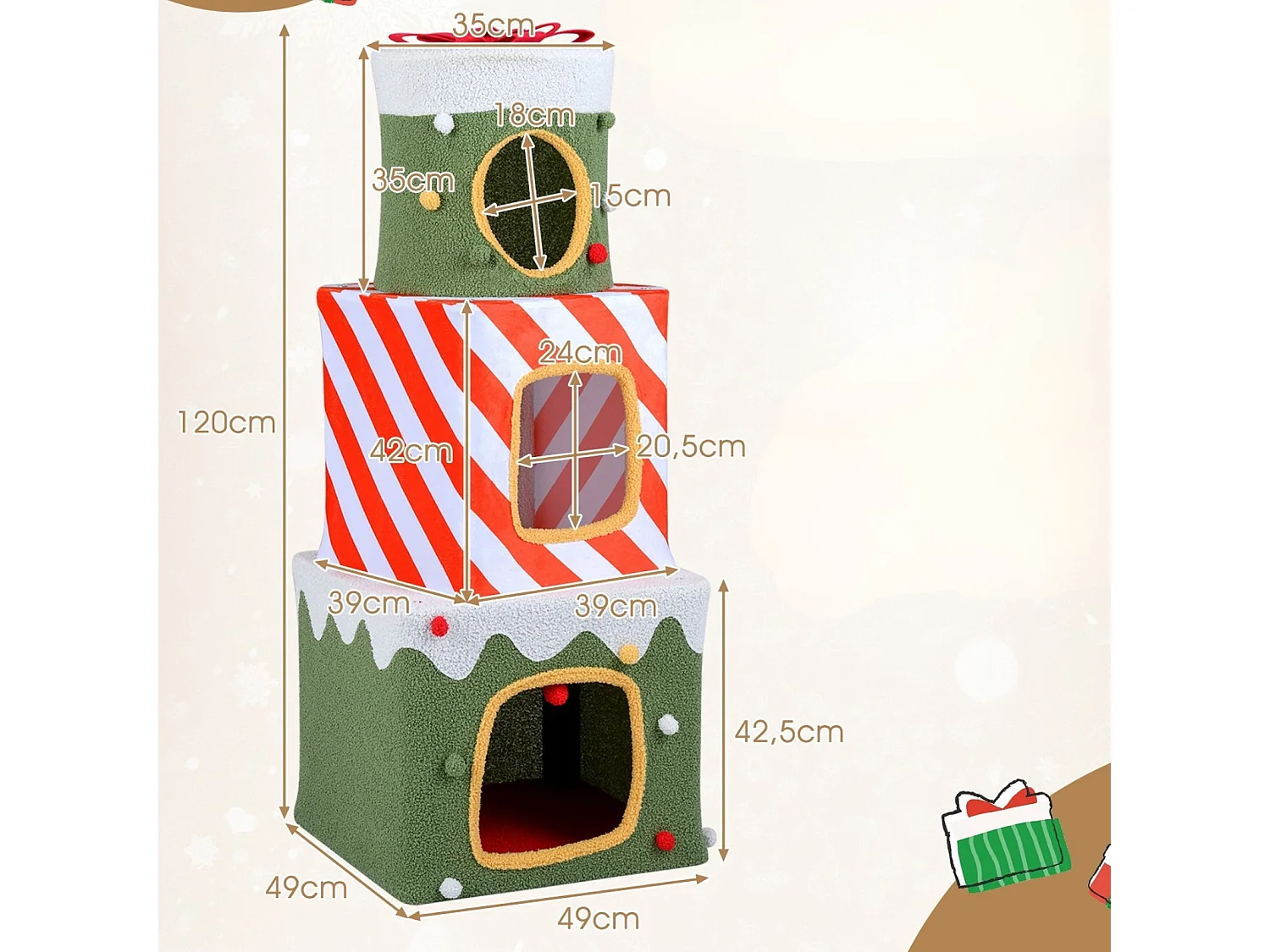 Weihnachtlicher Katzenbaum für Katzen im Innenbereich 120 cm niedliches Klettermöbel