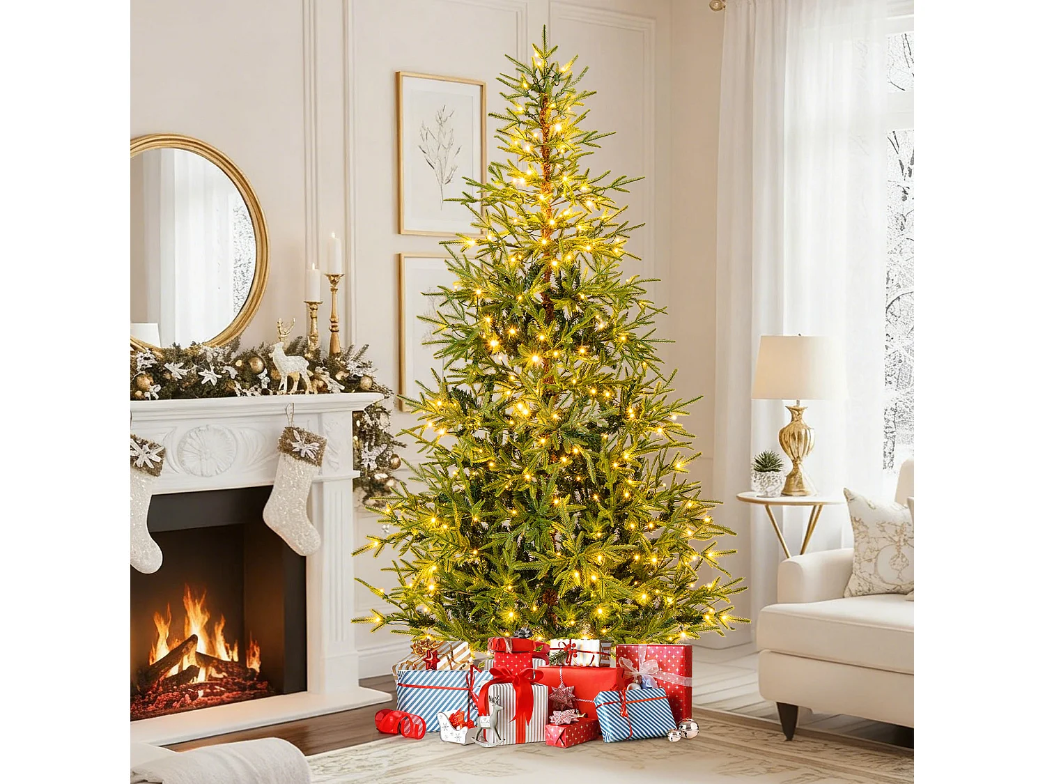 Albero di Natale artificiale con luci a LED, 210 cm