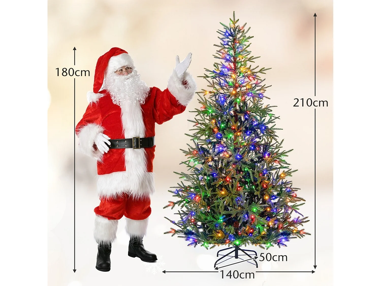Albero di Natale artificiale con luci a LED, 210 cm