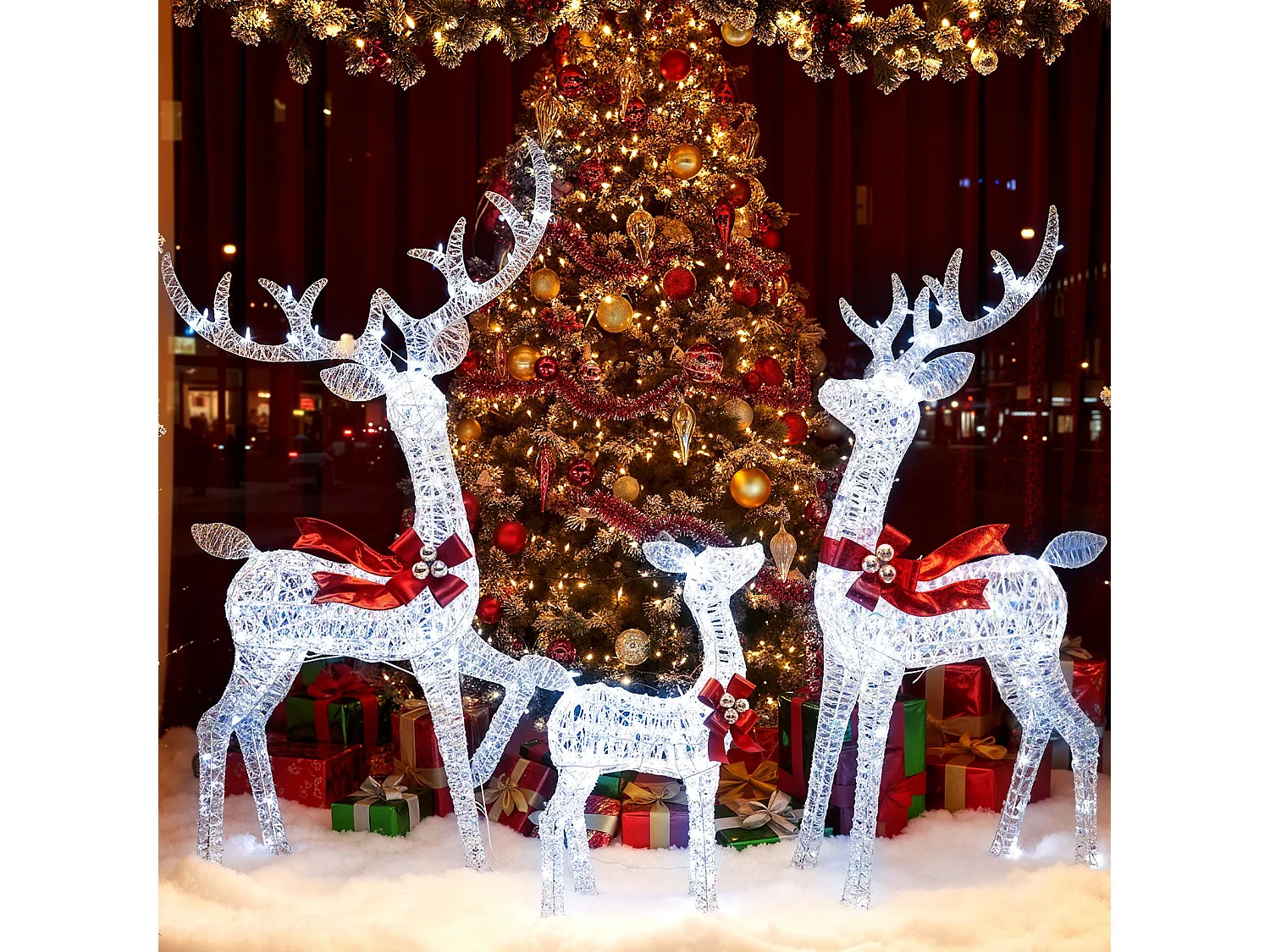 3-teiliges LED Rentier Familie Weihnachtsdeko mit 215 Lichtern Beleuchtetes Rentier