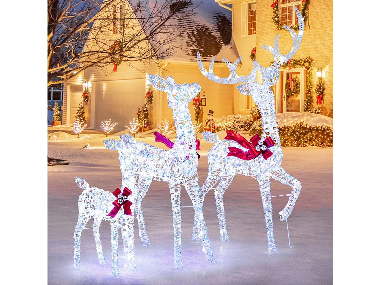 3-teiliges LED Rentier Familie Weihnachtsdeko mit 215 Lichtern Beleuchtetes Rentier