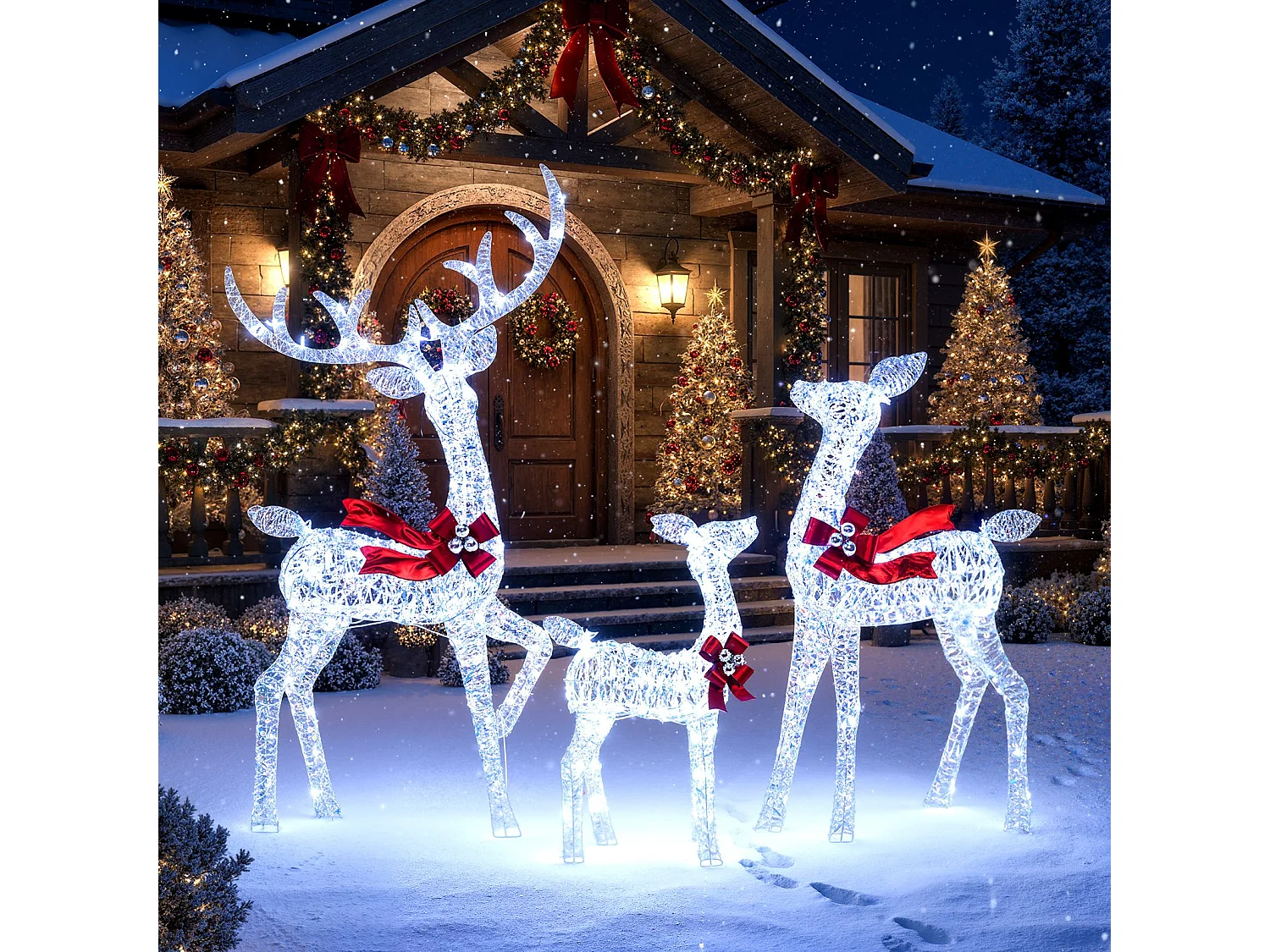 3-teiliges LED Rentier Familie Weihnachtsdeko mit 215 Lichtern Beleuchtetes Rentier