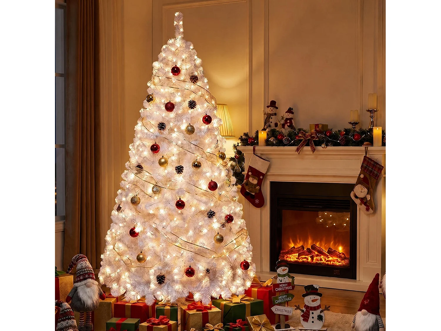 Albero di Natale artificiale innevato da 180 cm, 230 LED - bianco