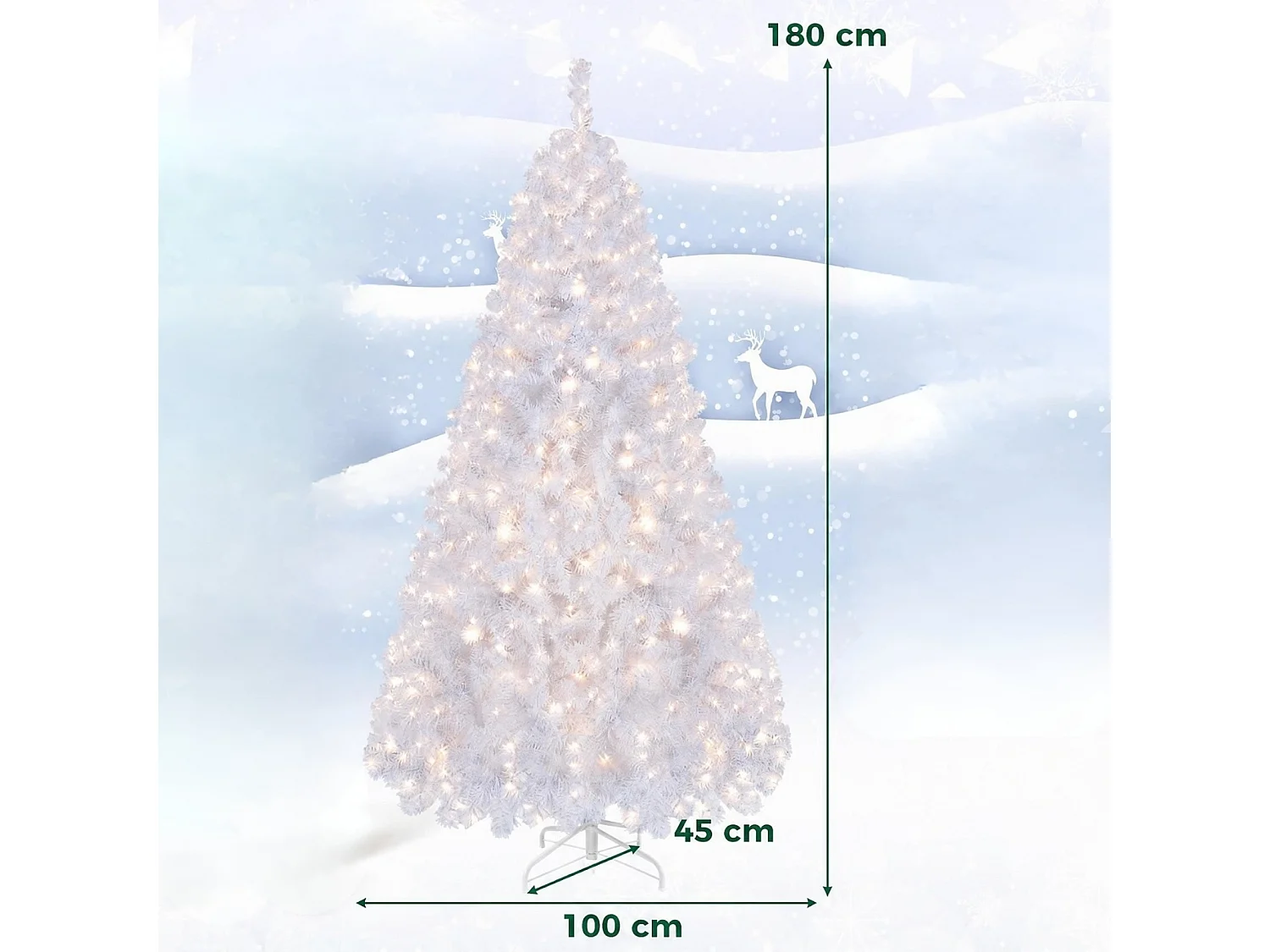 Albero di Natale artificiale innevato da 180 cm, 230 LED - bianco